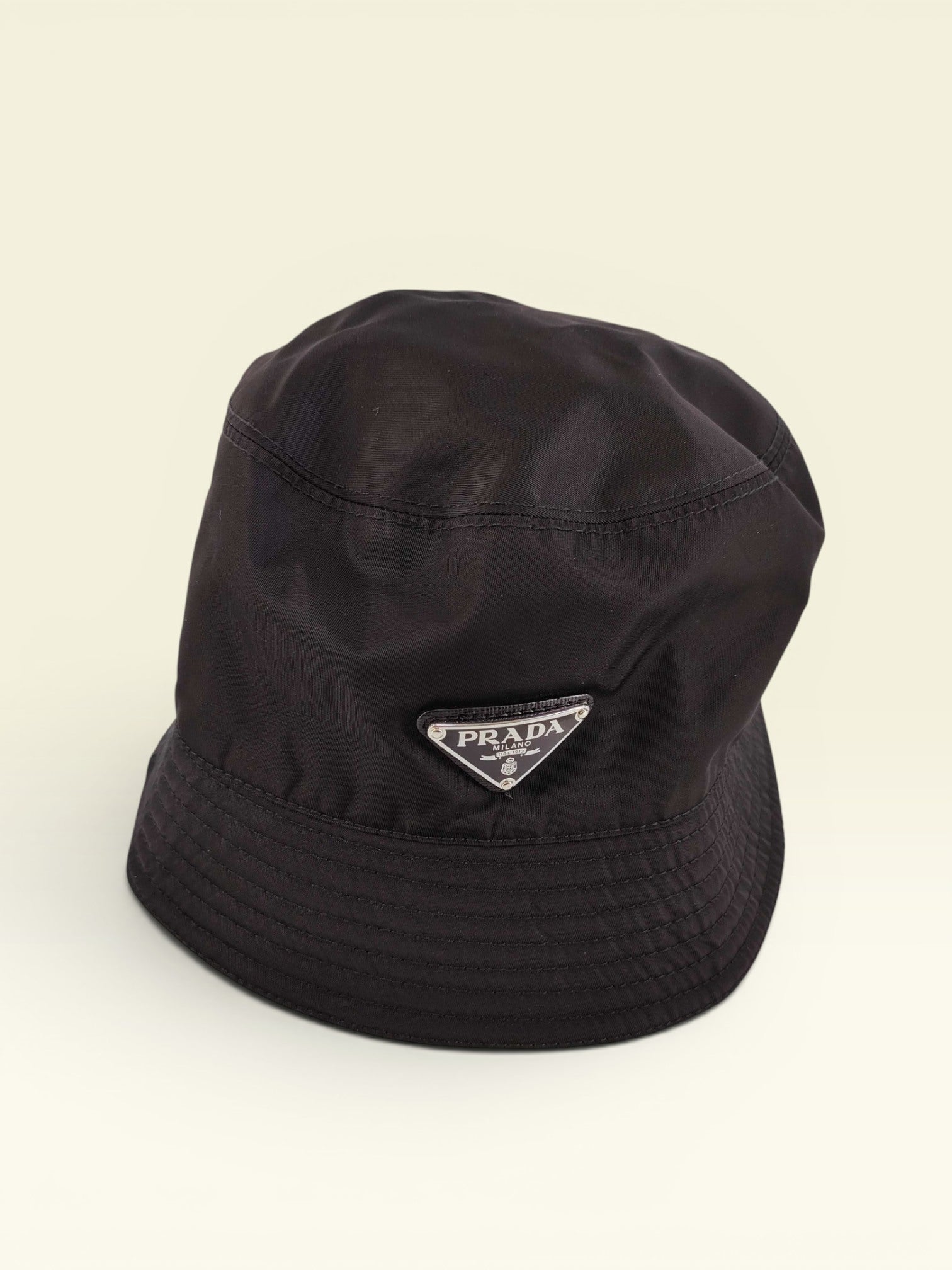 PRADA Nylon Triangle Logo Bucket Hat