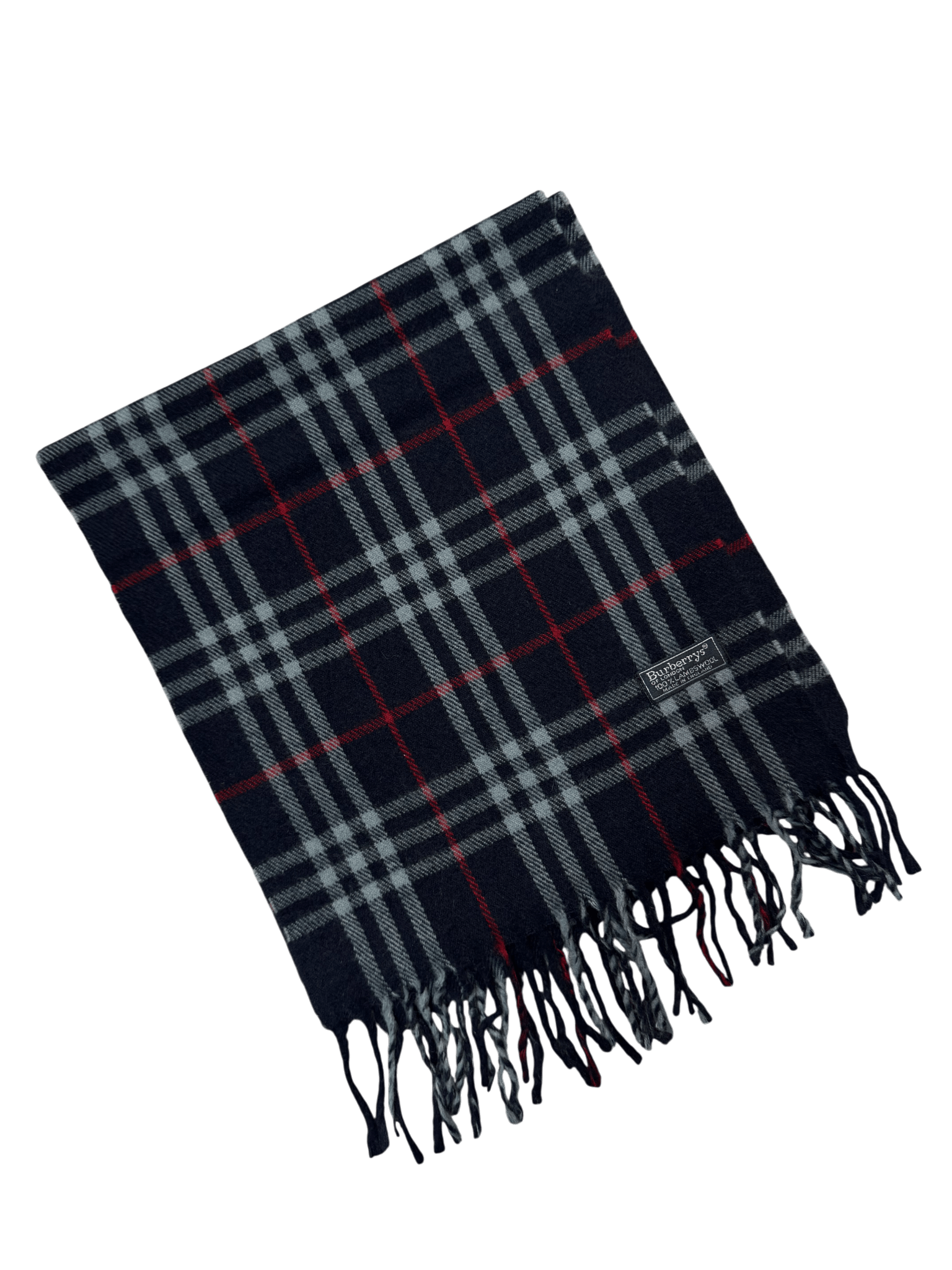 Vintage Burberry Scarf Navy Check – 100% Lambswool