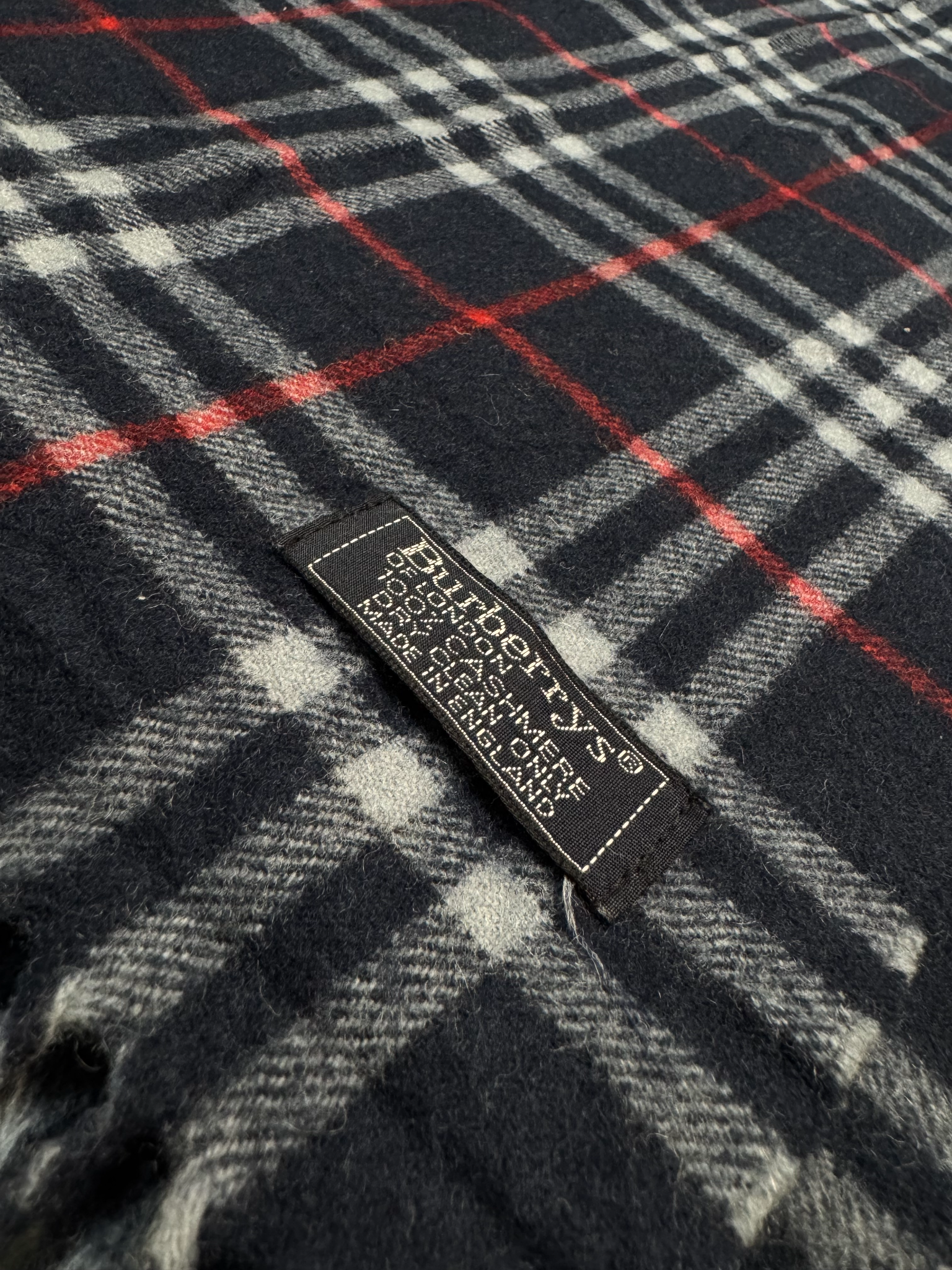 Vintage Burberry Scarf Dark Navy Check – 100% Cashmere