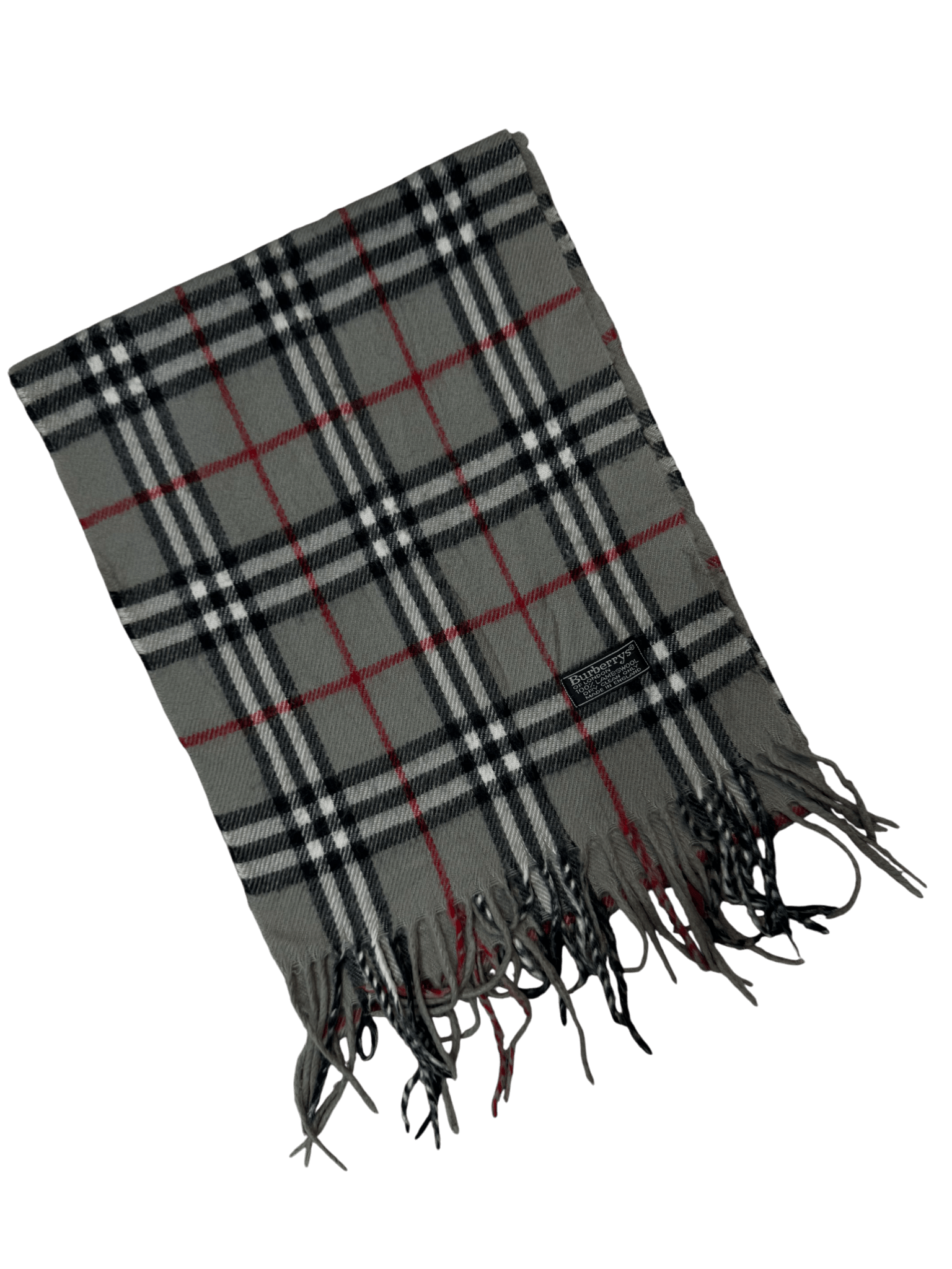 Burberry Vintage Scarf – Bright Grey Check – 100% Lambswool