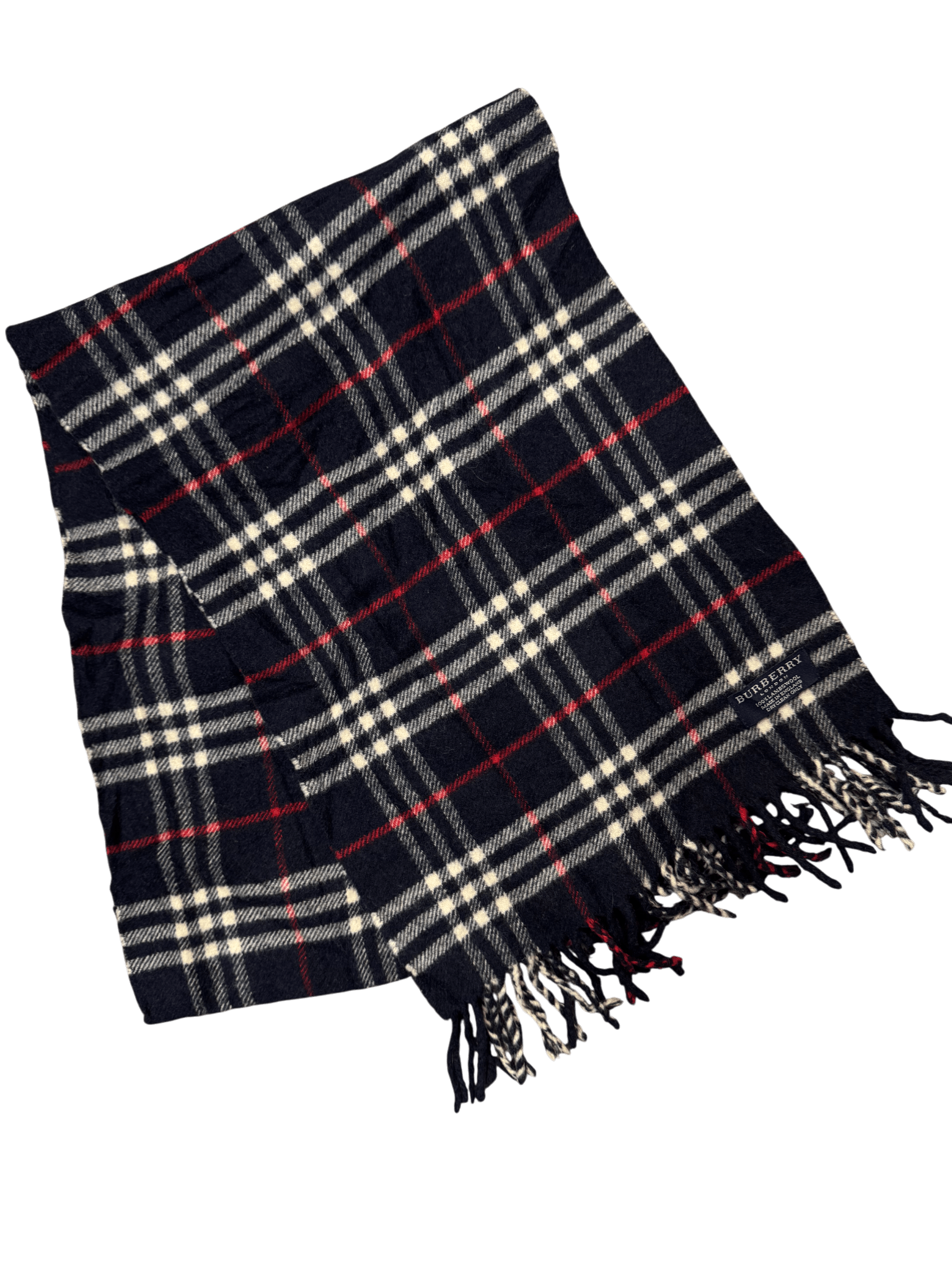 Vintage Burberry Scarf Navy Check – 100% Lambswool