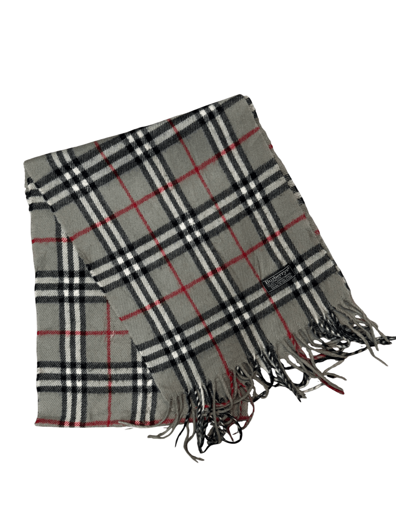 Burberry Vintage Scarf – Bright Grey Check – 100% Lambswool