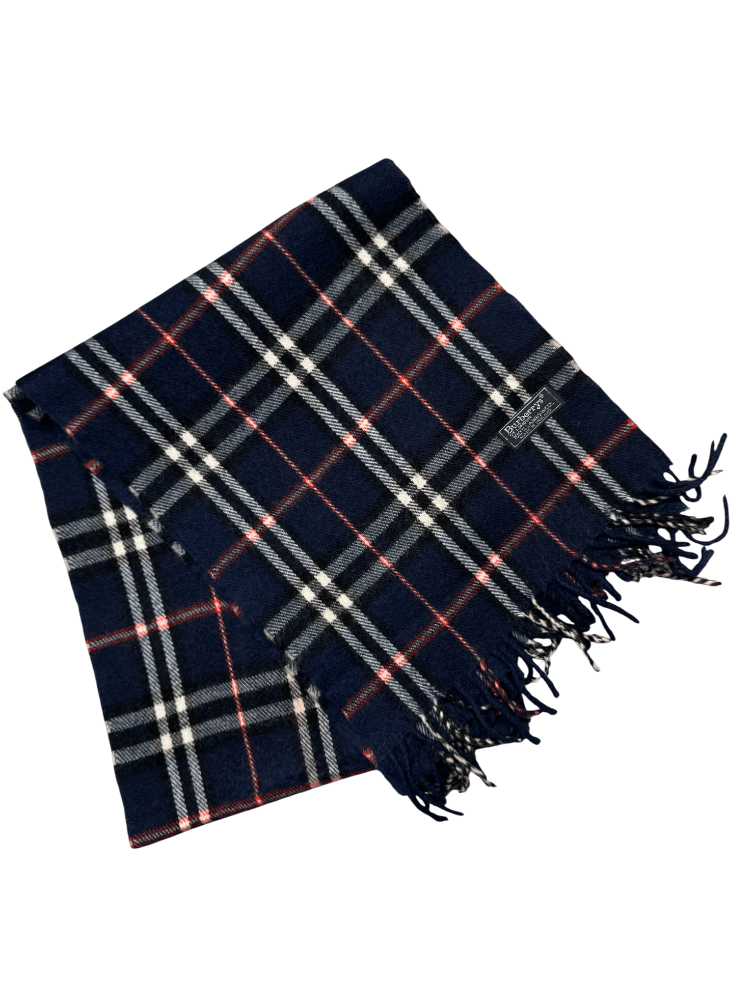 Burberry Vintage 100% Lambswool Scarf – Plain Dark Navy Check