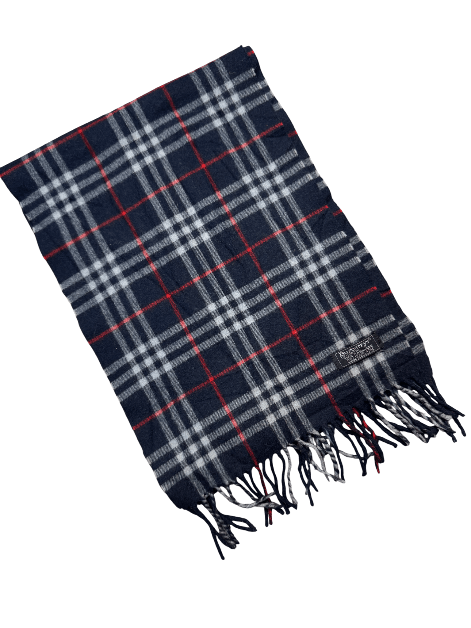 Vintage Burberry Scarf Dark Navy Check – 100% Cashmere