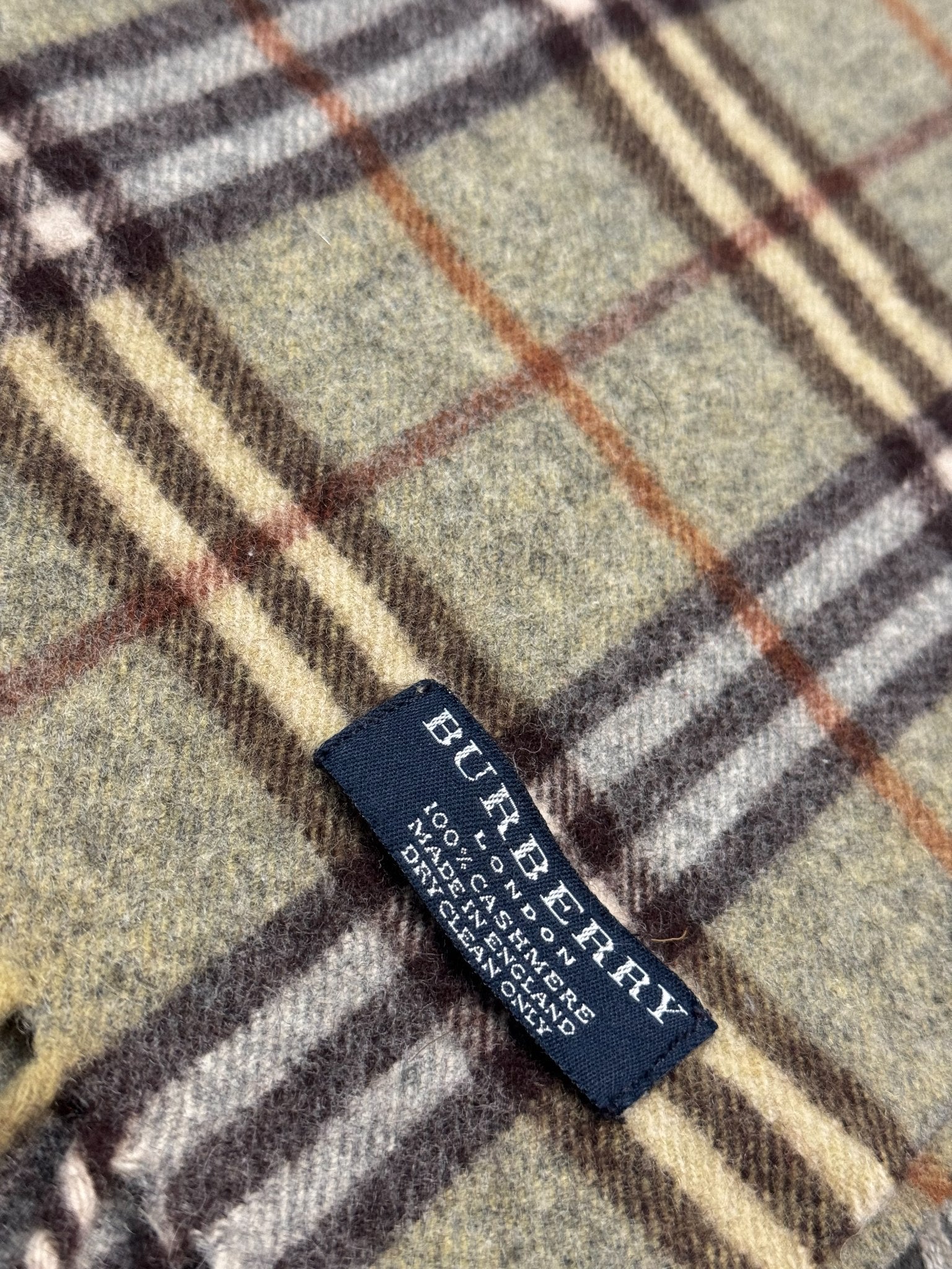 Burberry Vintage Scarf – Khaki Beige Check – 100% Cashmere