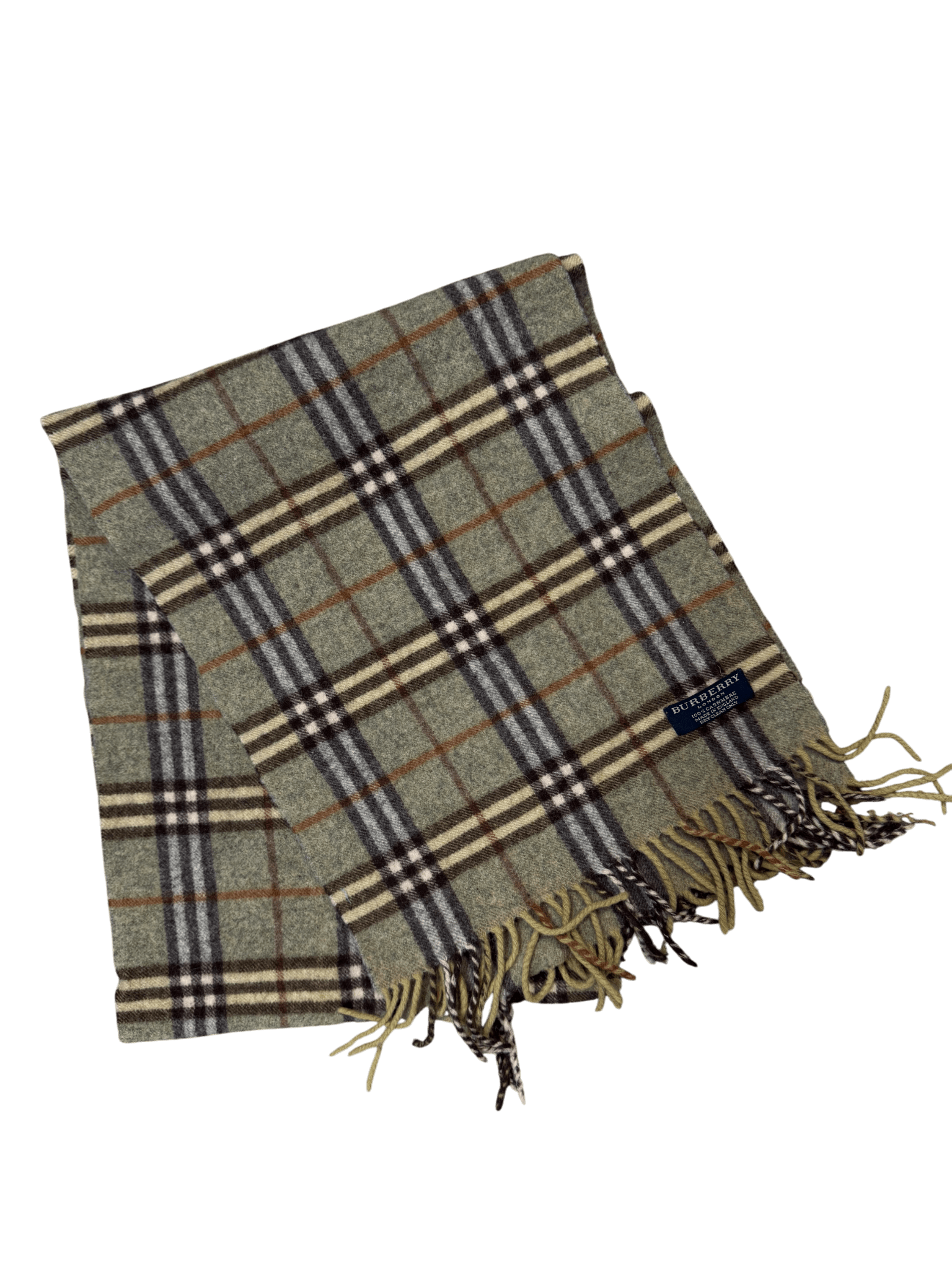 Burberry Vintage Scarf – Khaki Beige Check – 100% Cashmere