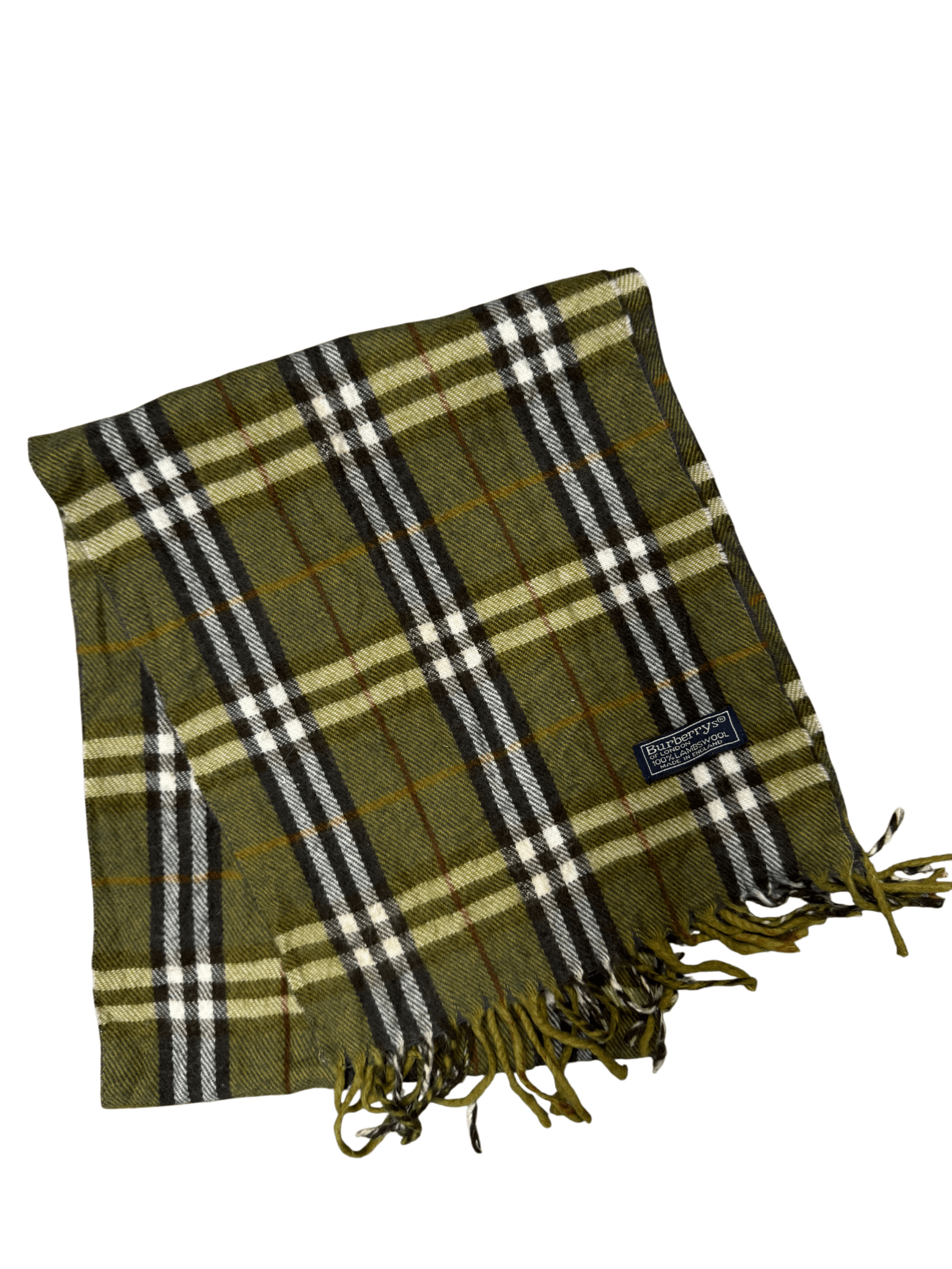 Burberry Vintage Scarf – Khaki Beige Check – 100% Lambswool