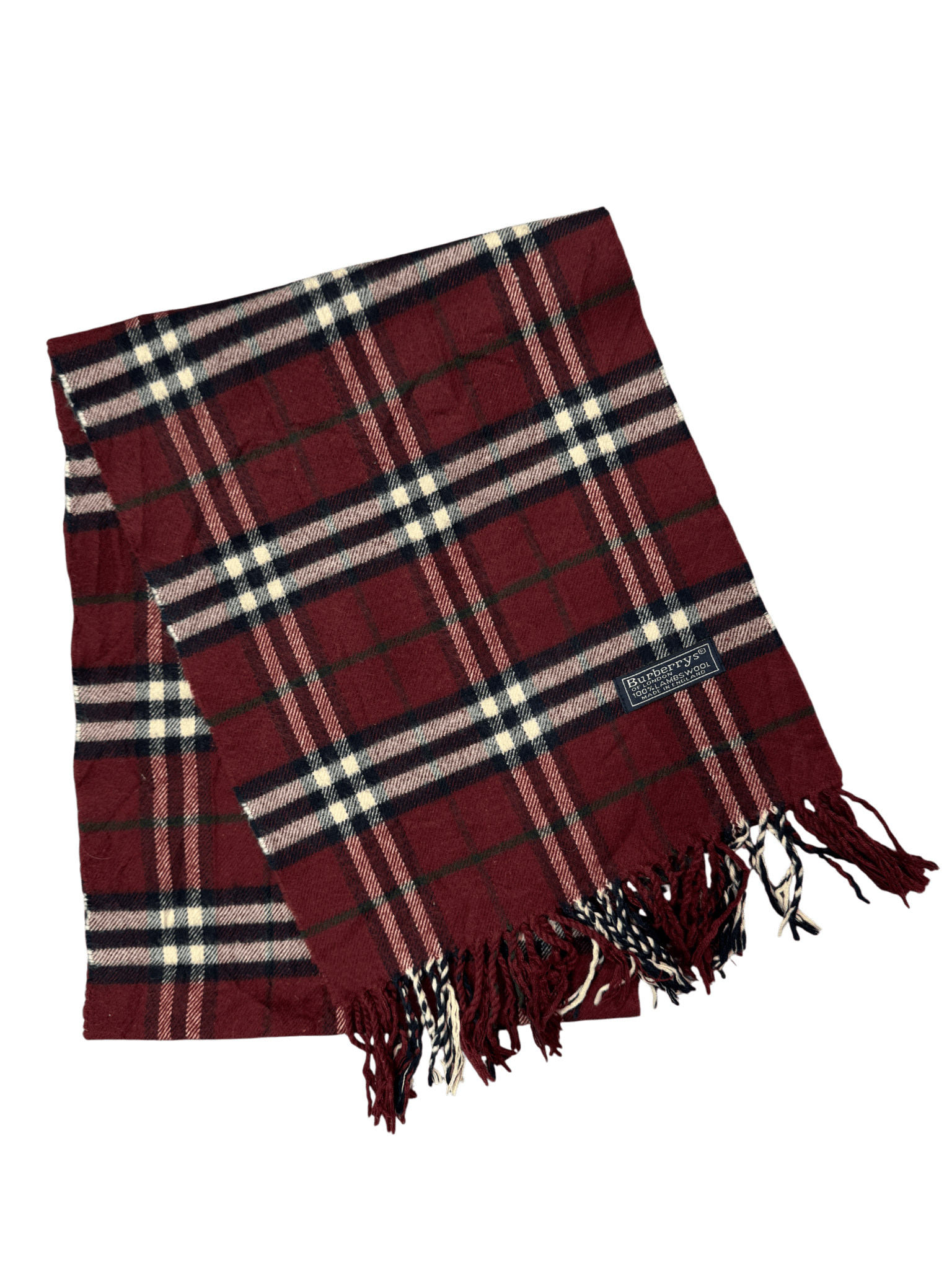Burberry Vintage Scarf – Wine Red Check – 100% Lambswool