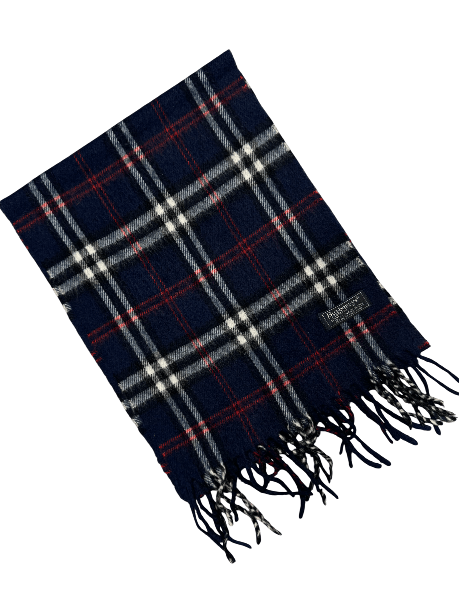 Vintage Burberry Scarf – Navy Tartan Check – 100% Lambswool
