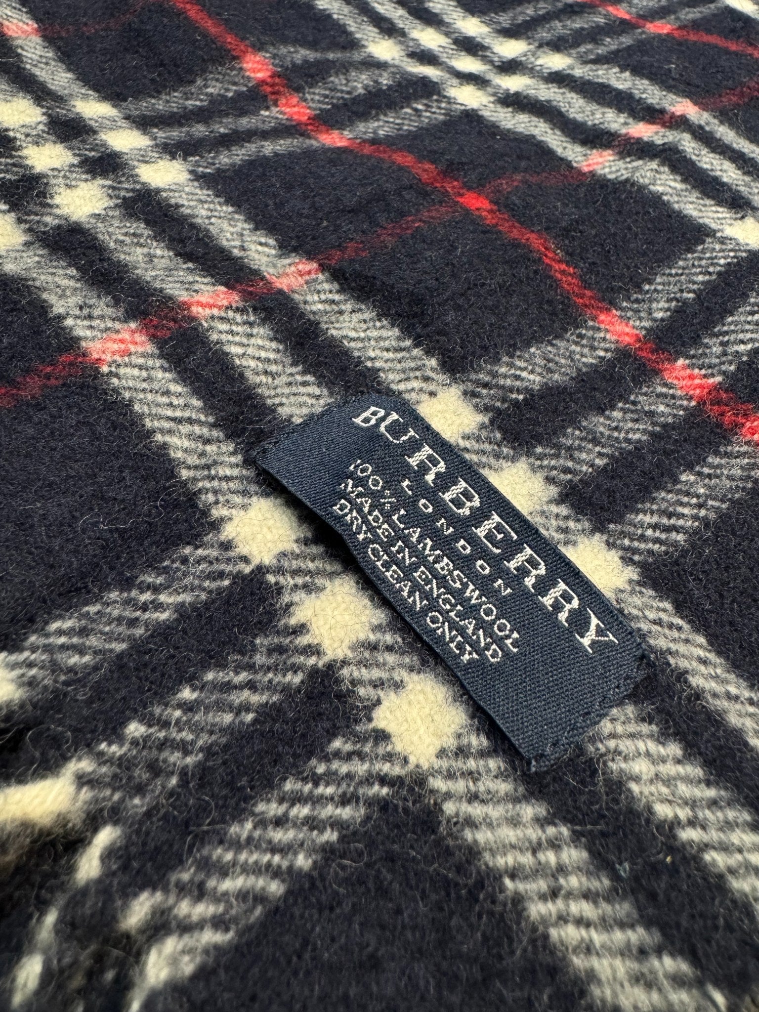 Vintage Burberry Scarf Navy Check – 100% Lambswool
