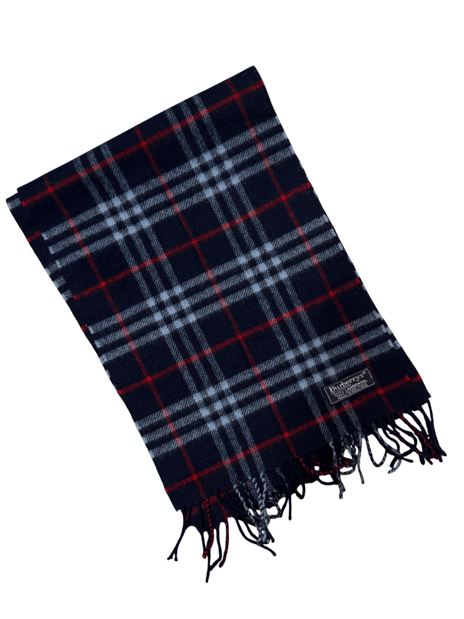 Burberry Vintage 100% Lambswool Scarf – Dark Navy Check