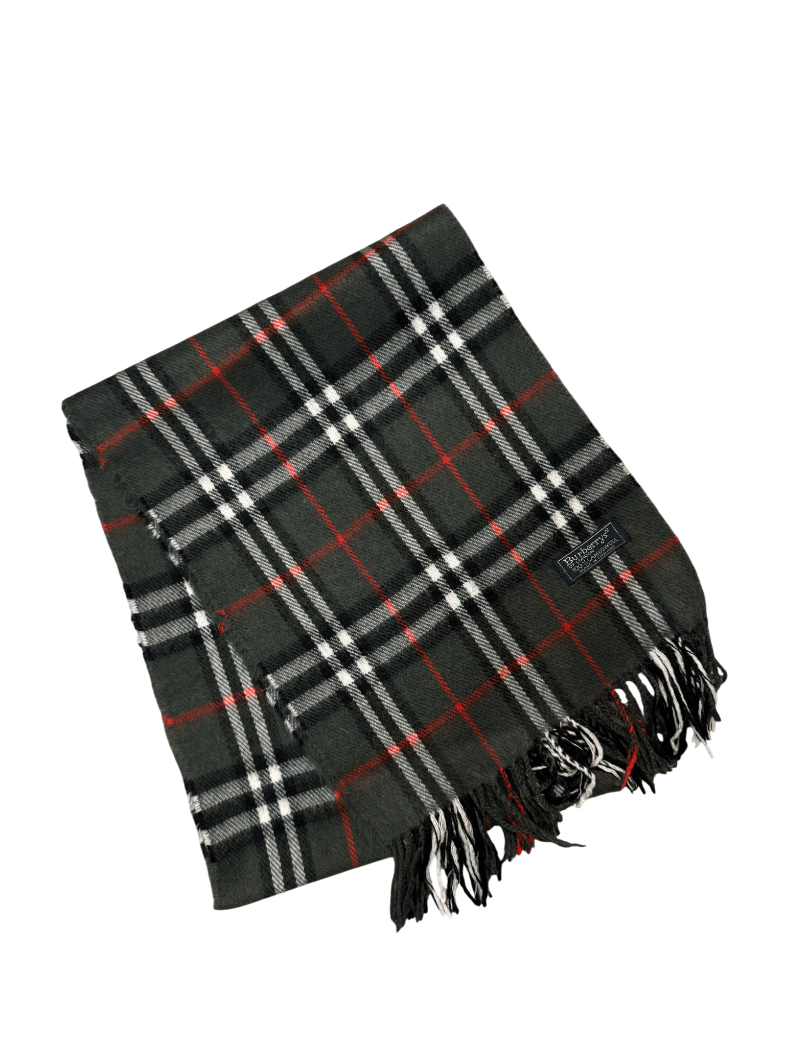 Burberry Vintage Scarf – Charcoal Grey Check – 100% Lambswool