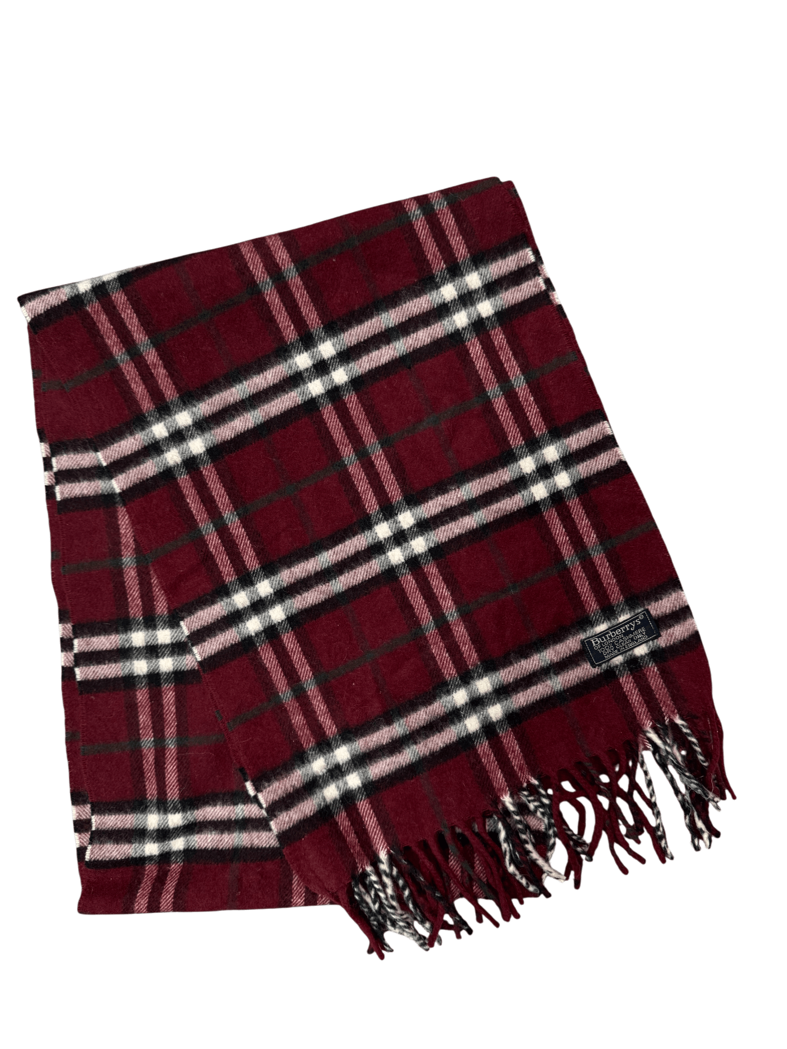 Burberry Vintage Scarf – Wine Red Check – 100% Cashmere