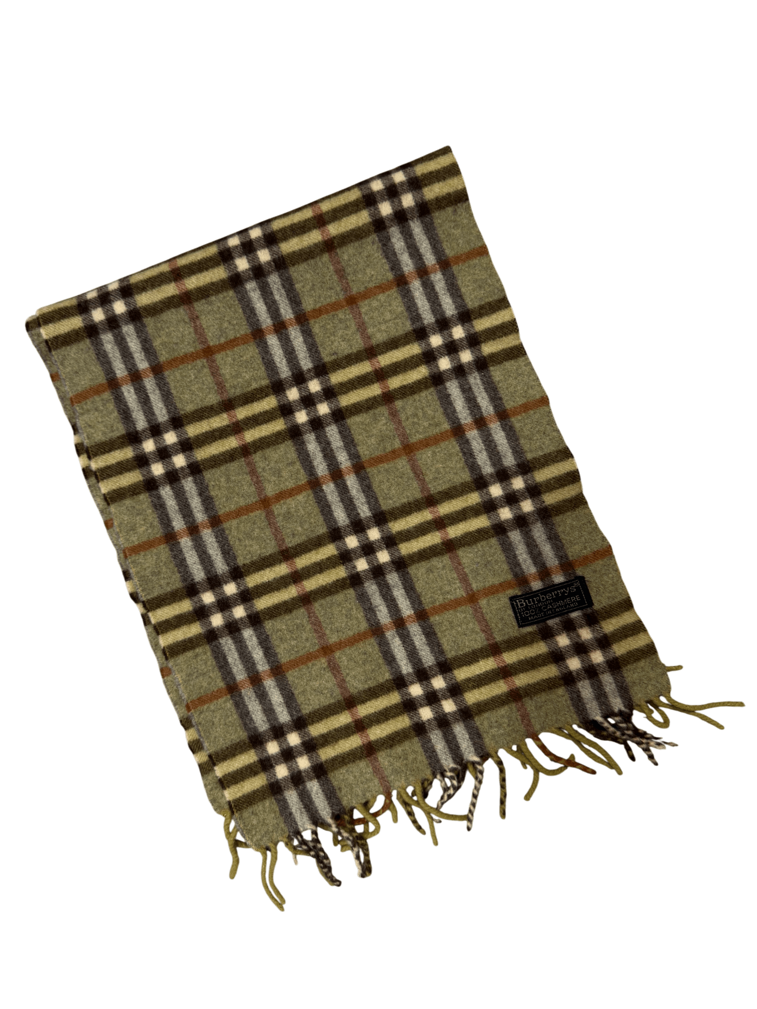 Burberry Vintage Scarf – Khaki Beige Check – 100% Cashmere