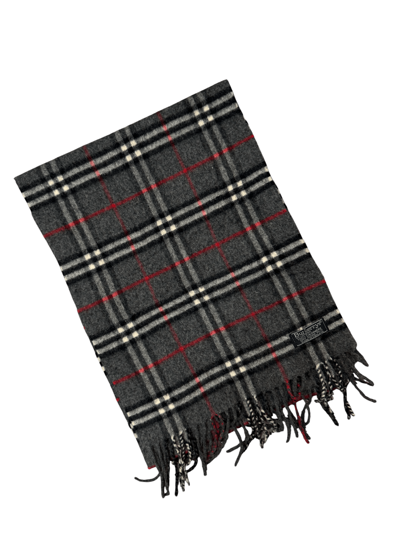 Burberry Vintage Scarf – Grey Check – 100% Cashmere