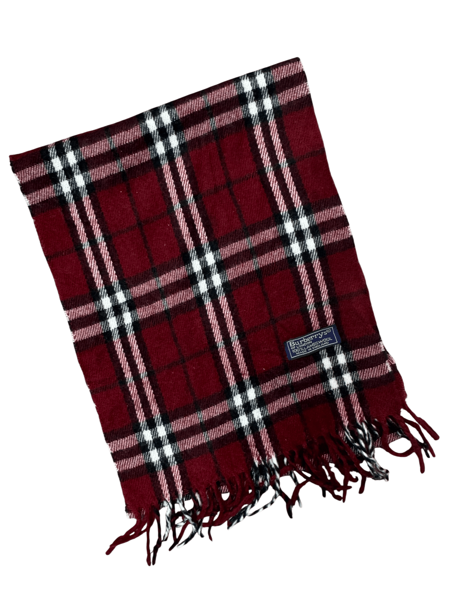 Burberry Vintage Scarf – Wine Red Check – 100% Lambswool