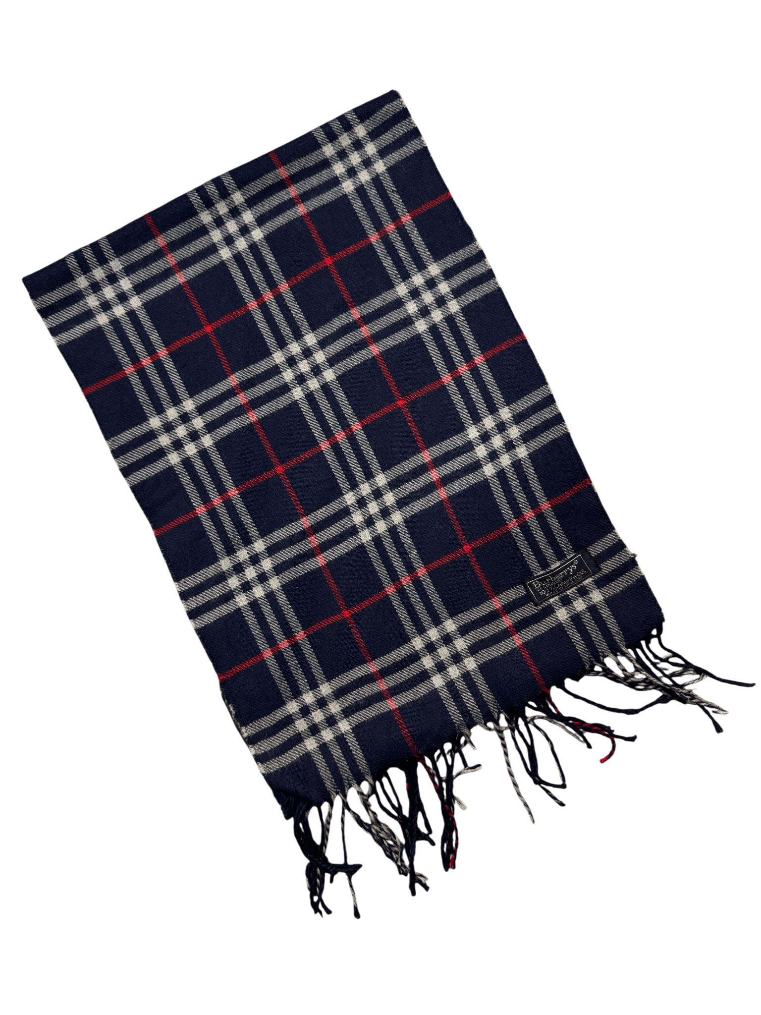 Vintage Burberry Scarf – Navy Tartan Check – 100% Lambswool