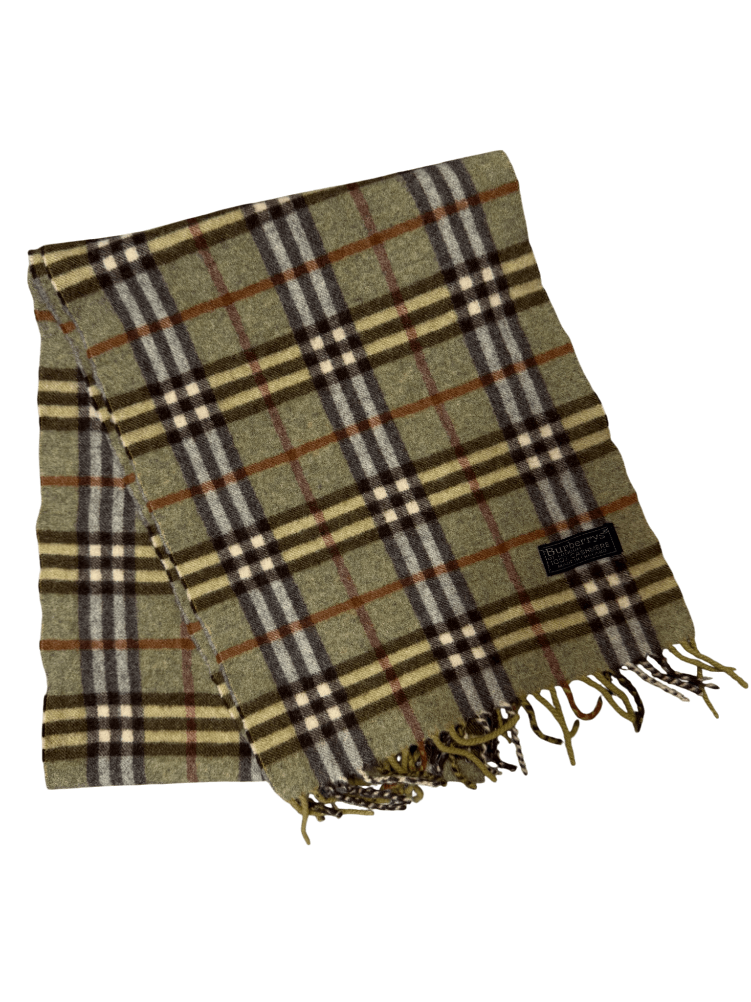 Burberry Vintage Scarf – Khaki Beige Check – 100% Cashmere