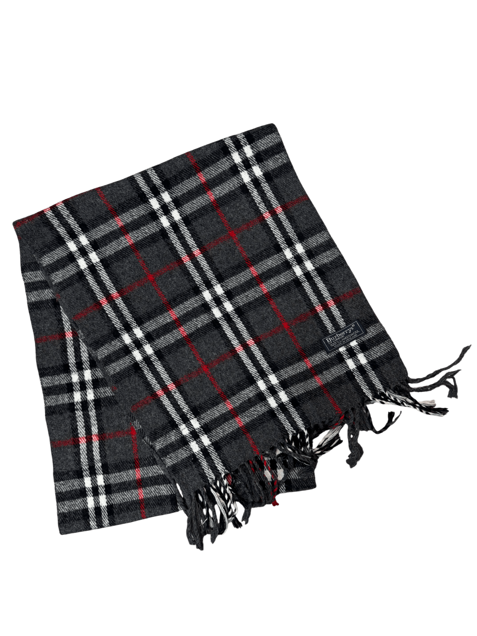 Burberry Vintage Scarf – Grey Check – 100% Lambswool