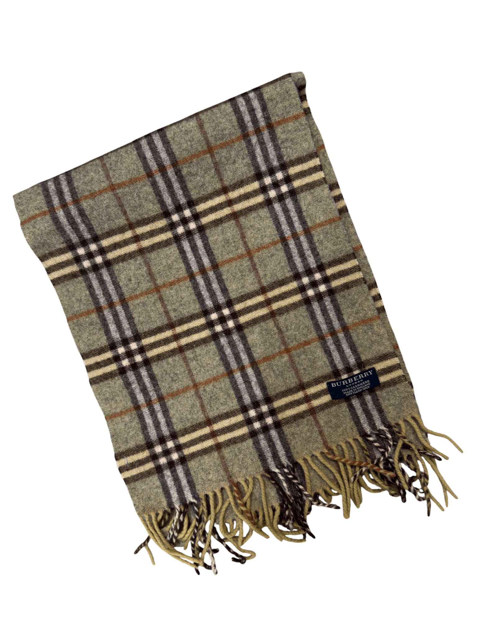 Burberry Vintage Scarf – Khaki Beige Check – 100% Cashmere