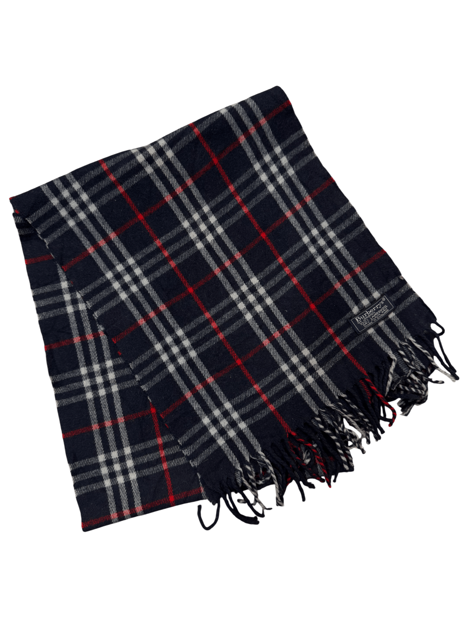 Burberry 100% Cashmere Scarf – Navy Check – Made in England