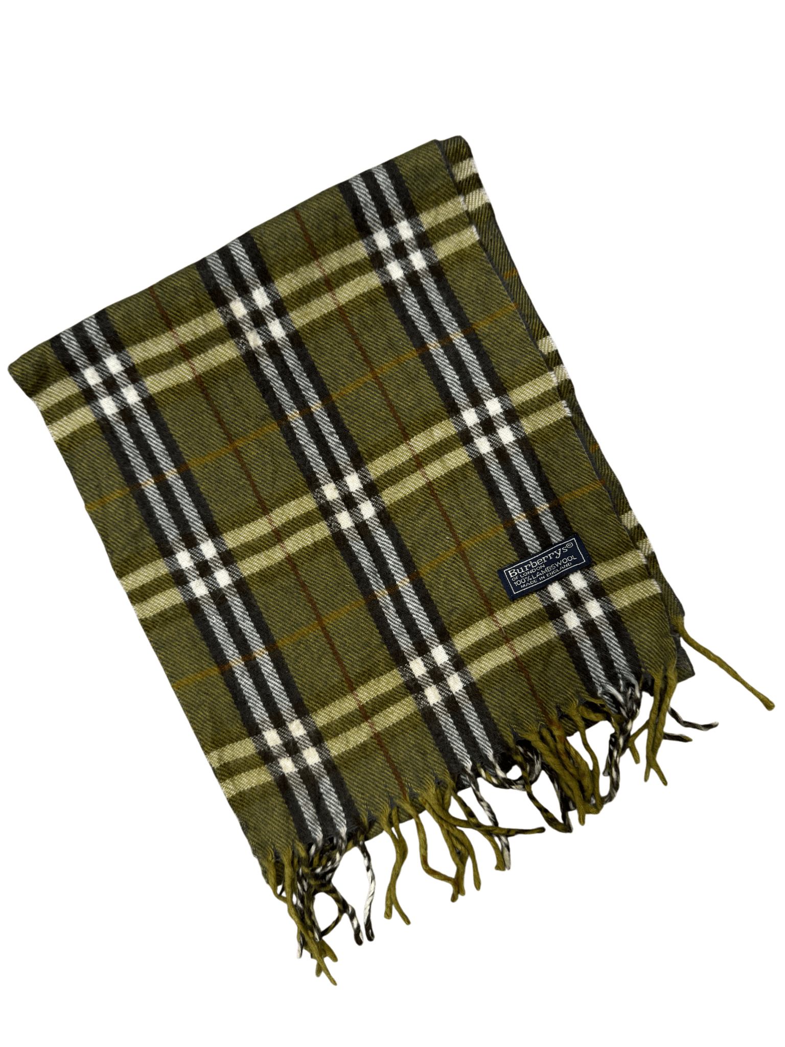 Burberry Vintage Scarf – Khaki Beige Check – 100% Lambswool