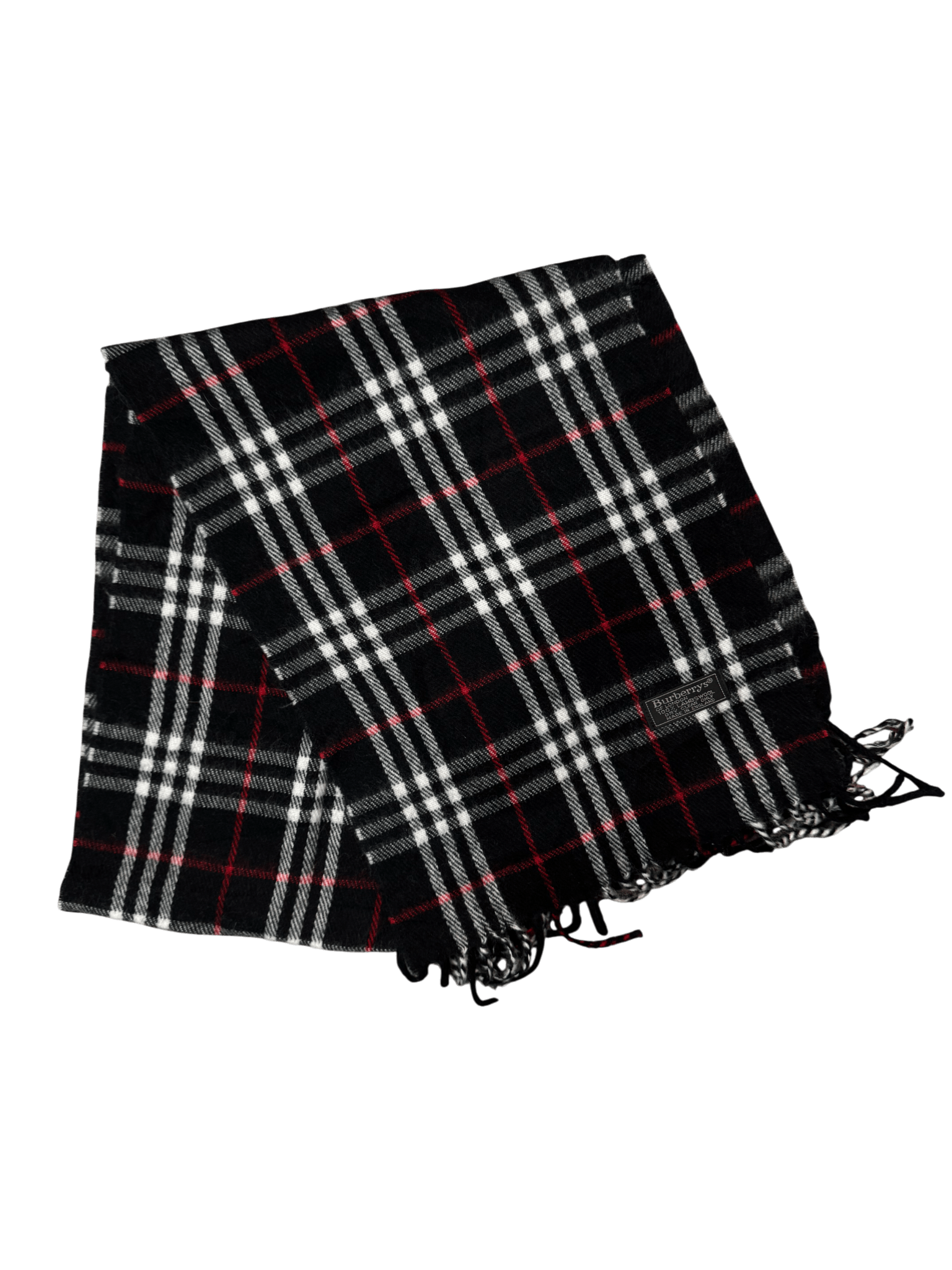 Burberry Vintage Scarf – Black / White Check – 100% Lambswool