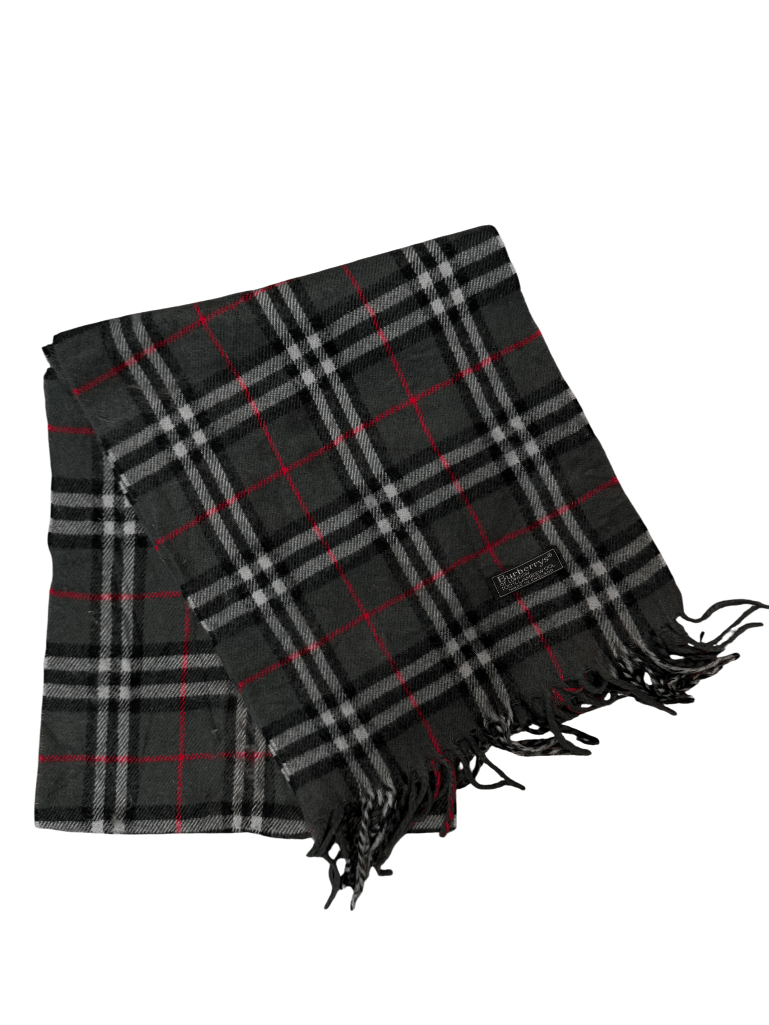 Burberry Vintage Scarf – Grey Khaki Check – 100% Lambswool