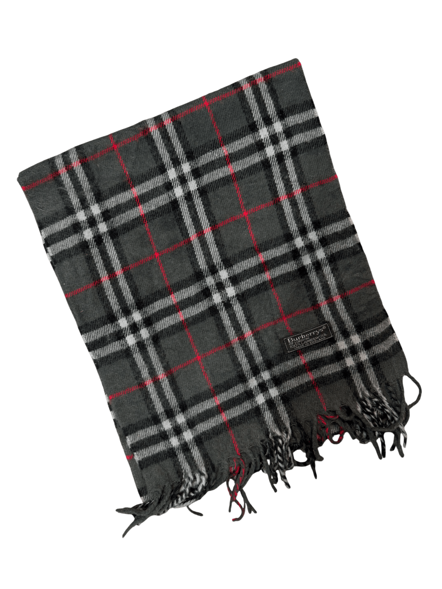 Burberry Vintage Scarf – Grey Khaki Check – 100% Lambswool