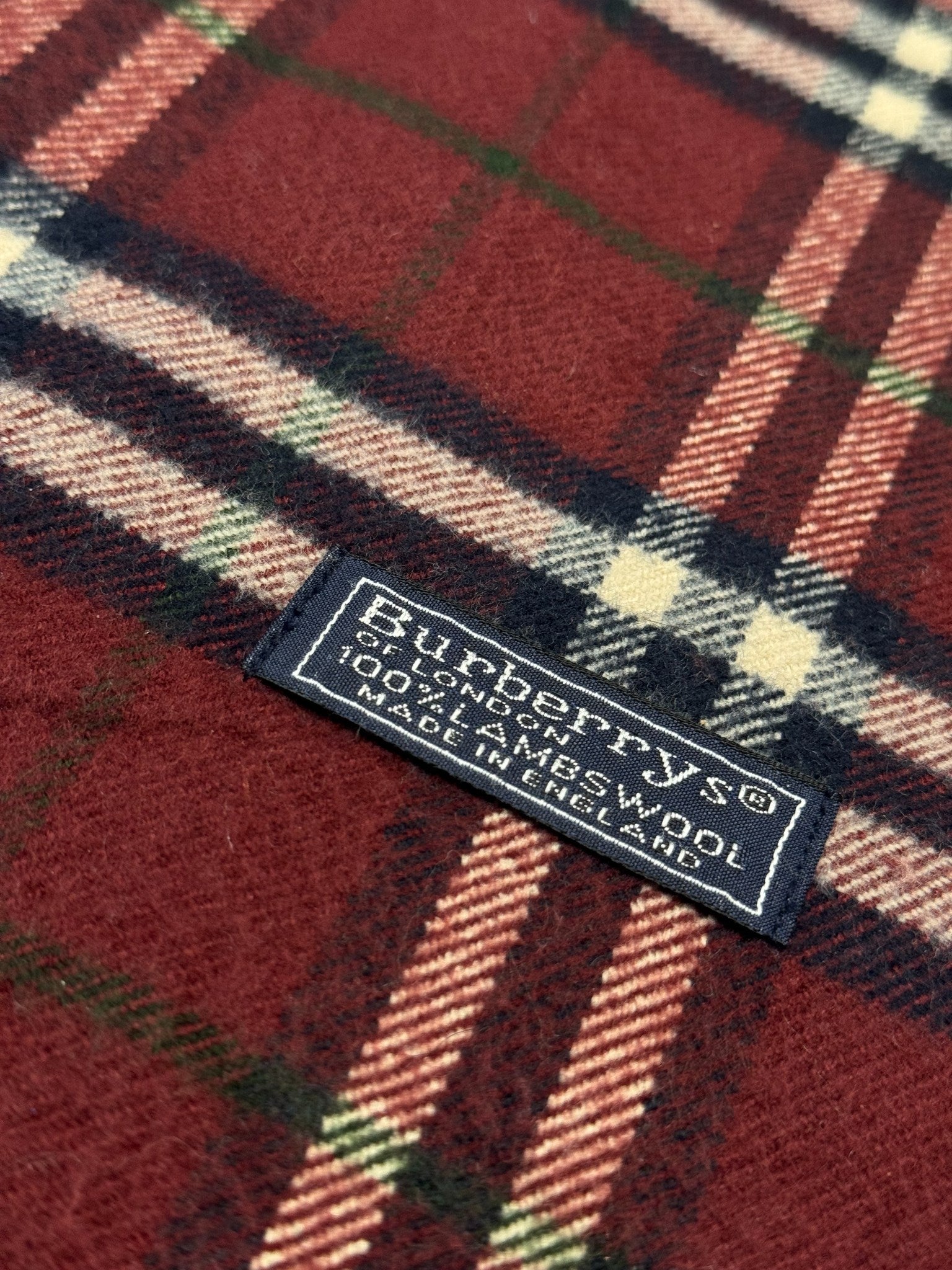 Burberry Vintage Scarf – Wine Red Check – 100% Lambswool