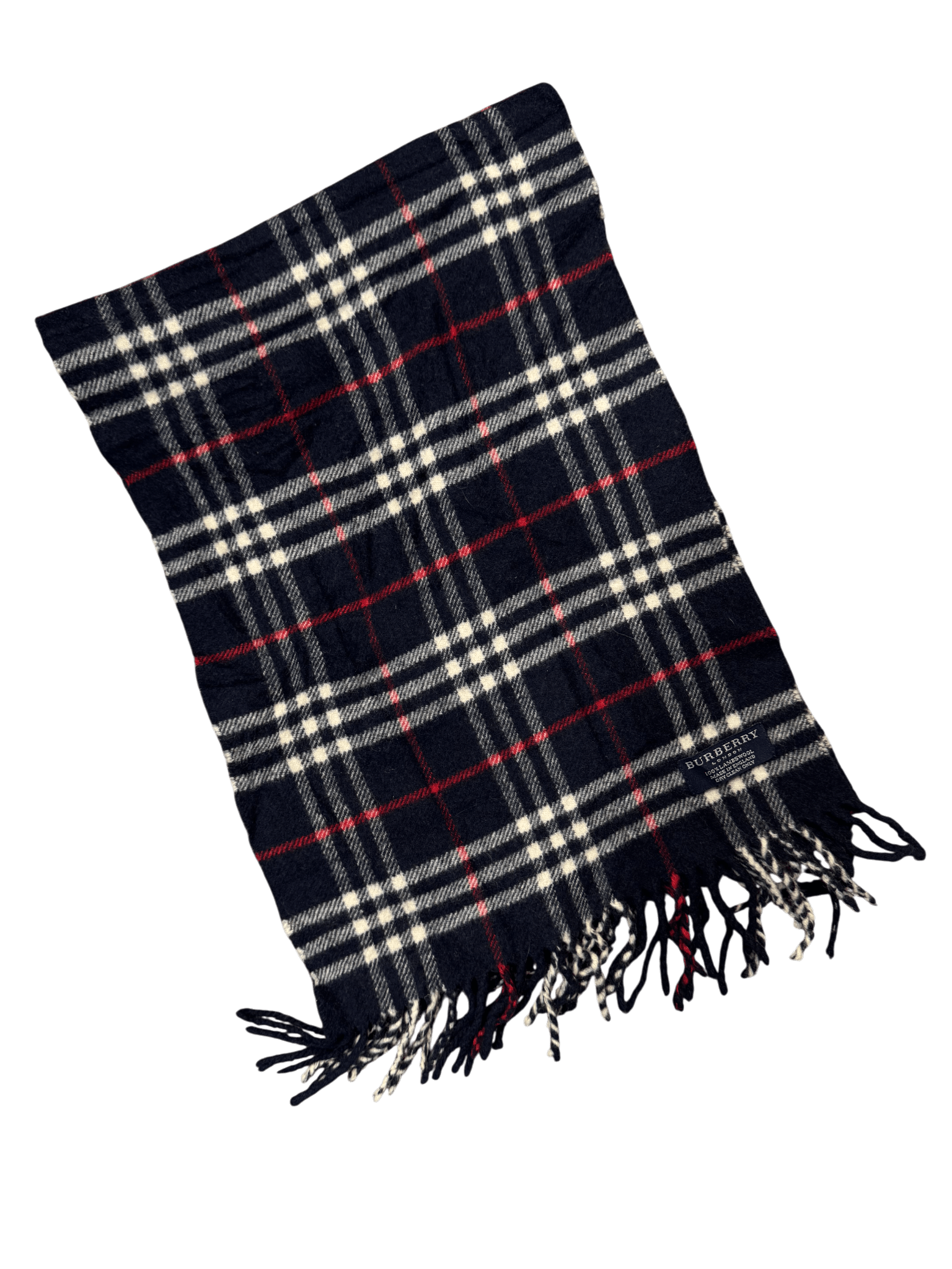 Vintage Burberry Scarf Navy Check – 100% Lambswool
