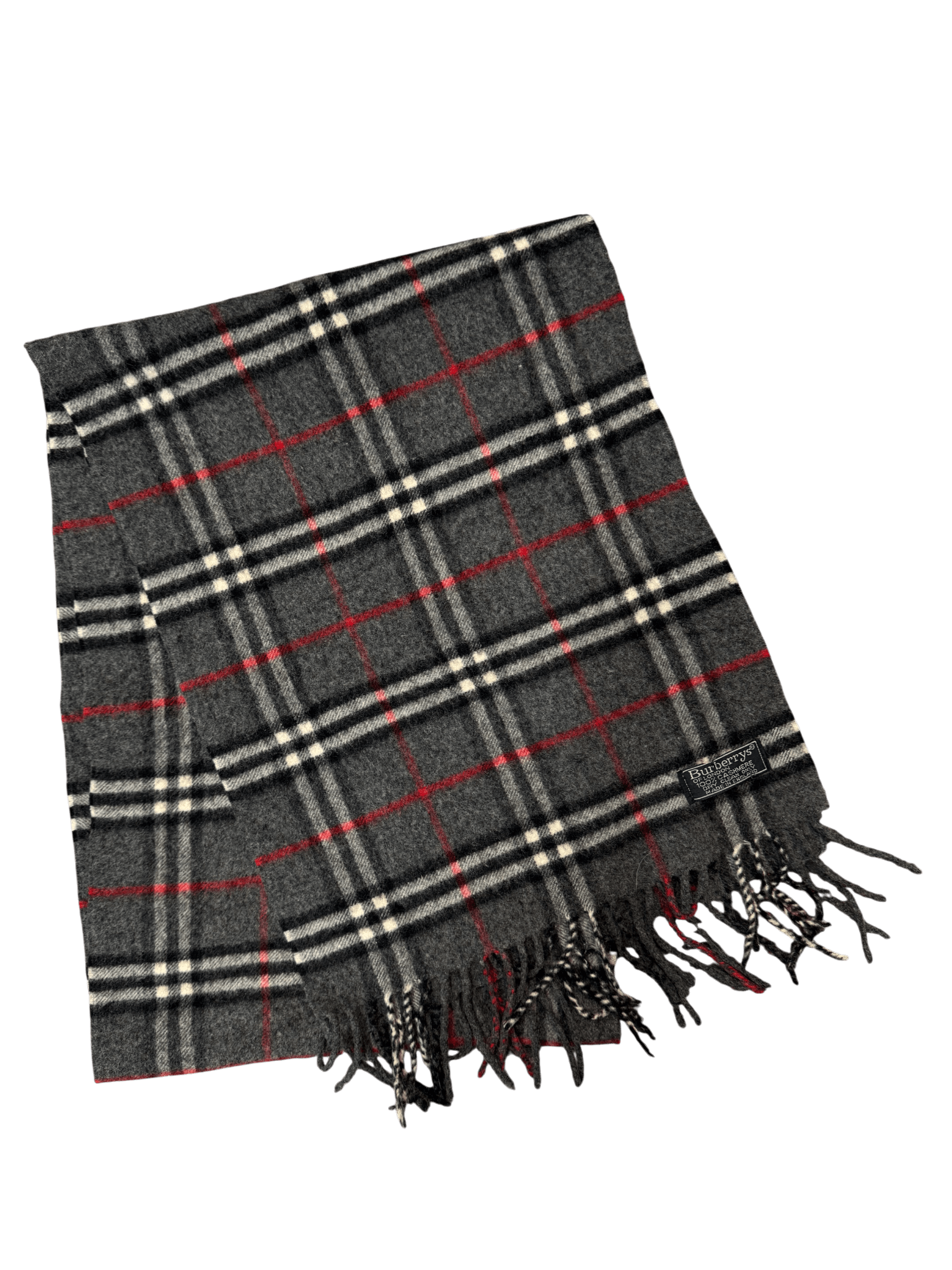 Burberry Vintage Scarf – Grey Check – 100% Cashmere