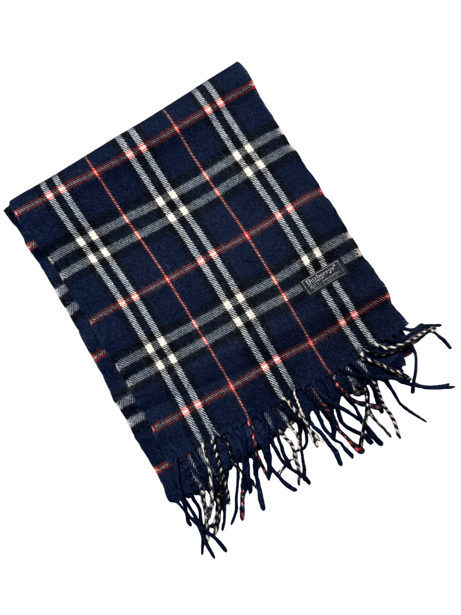 Burberry Vintage 100% Lambswool Scarf – Plain Dark Navy Check