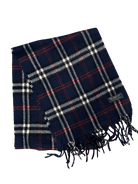 Vintage Burberry Scarf – Navy Tartan Check – 100% Lambswool