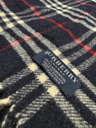Vintage Burberry Scarf Navy Check – 100% Lambswool