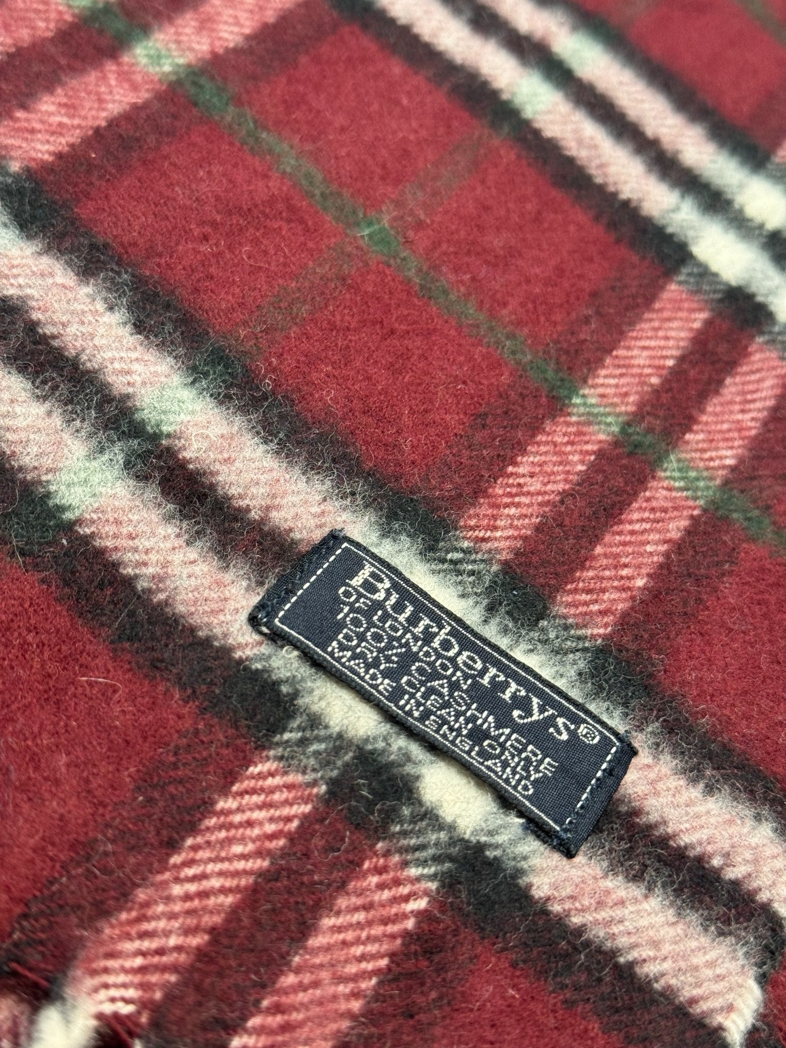 Burberry Vintage Scarf – Wine Red Check – 100% Cashmere
