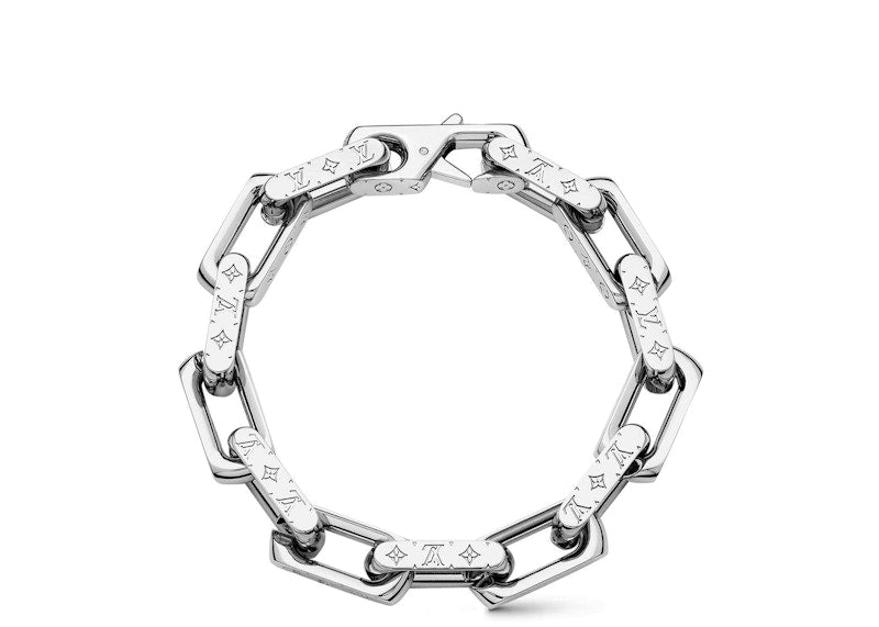 Louis Vuitton Chain Bracelet Engraved Monogram Silver