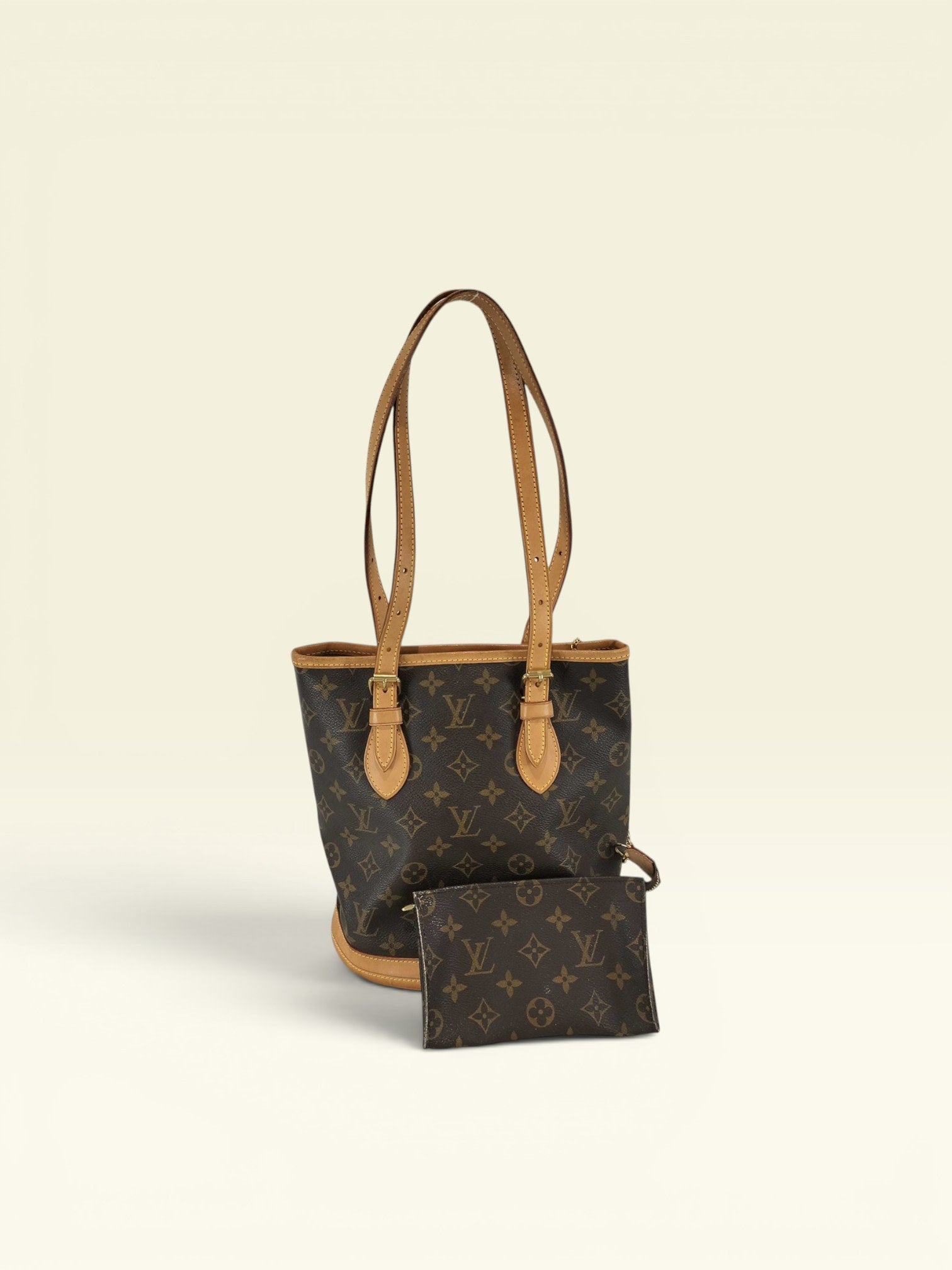 Louis Vuitton Monogram Bucket PM Tote Bag with Pouch