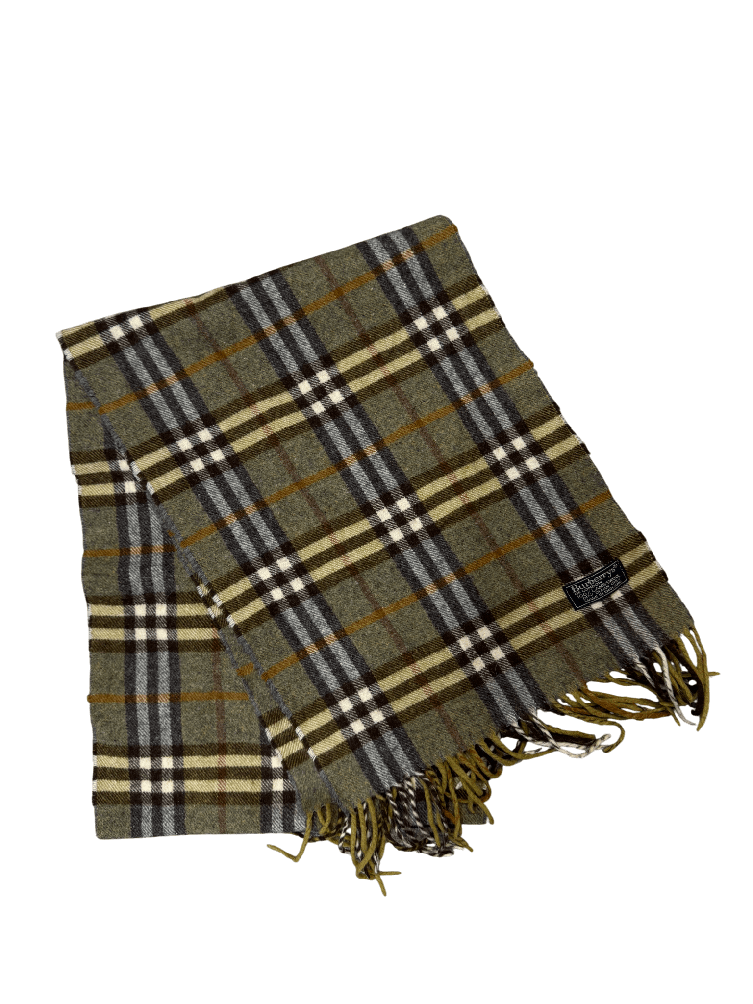 Burberry Vintage Scarf – Khaki Beige Check – 100% Lambswool
