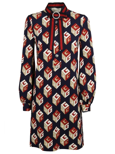 Gucci Gg Wallpaper Print Dress In Multicolor