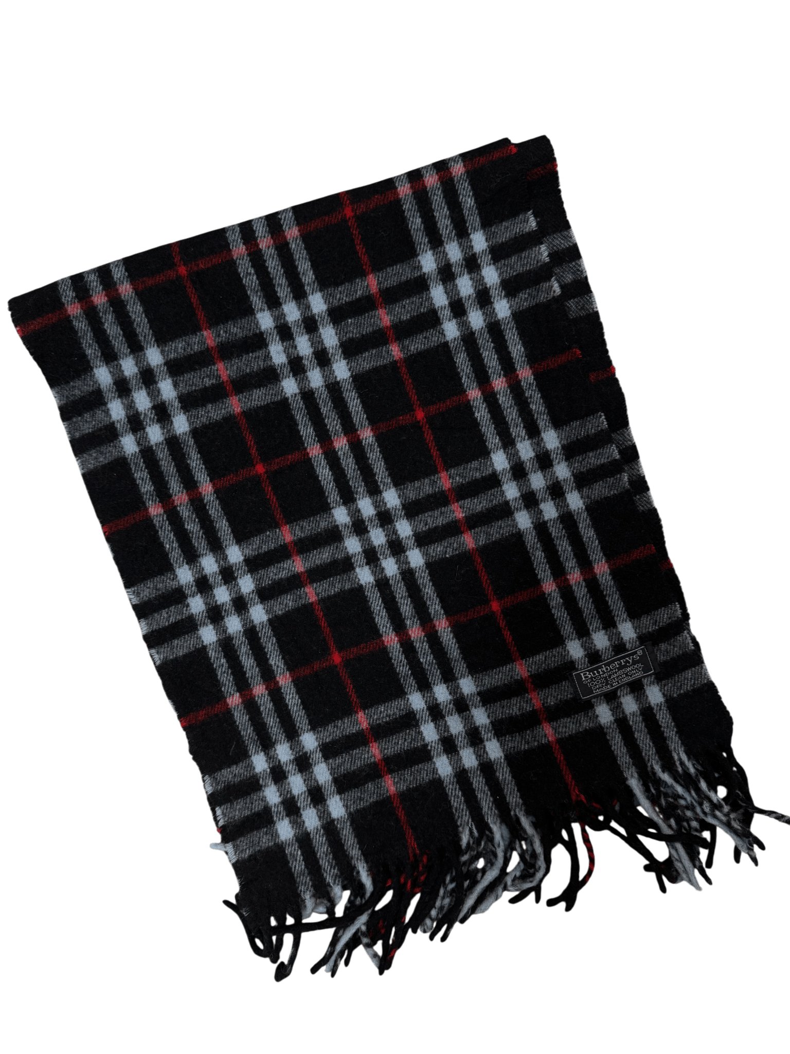 Burberry Vintage Scarf – Black / Blue Check – 100% Lambswool