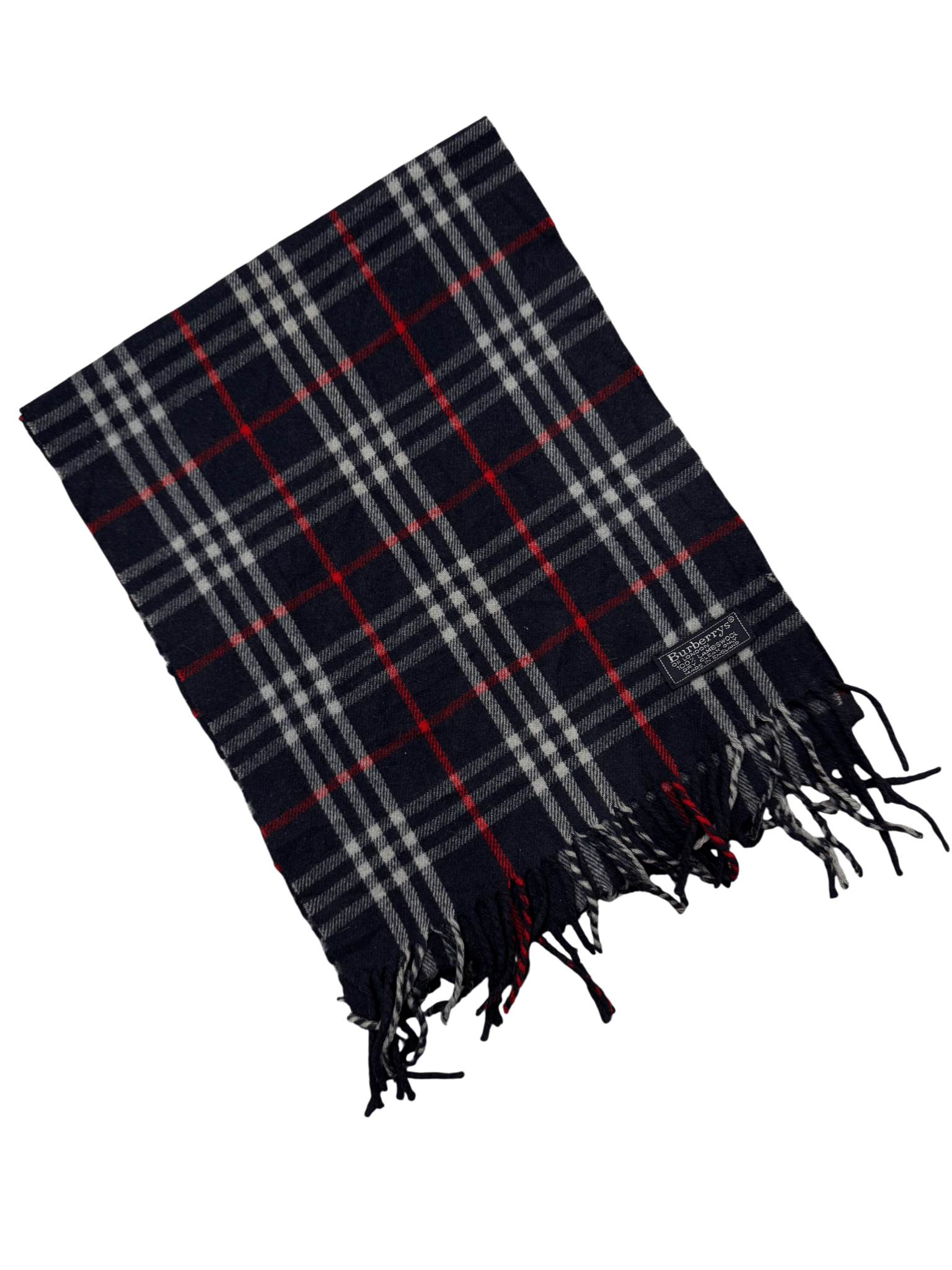 Burberry 100% Cashmere Scarf – Navy Check – Made in England