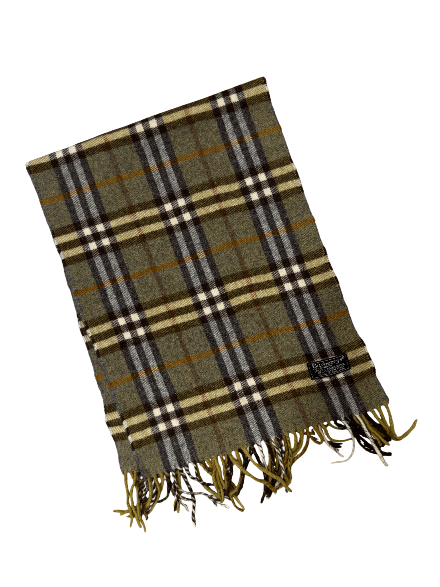 Burberry Vintage Scarf – Khaki Beige Check – 100% Lambswool
