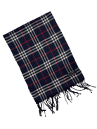 Vintage Burberry Scarf – Navy Tartan Check – 100% Lambswool