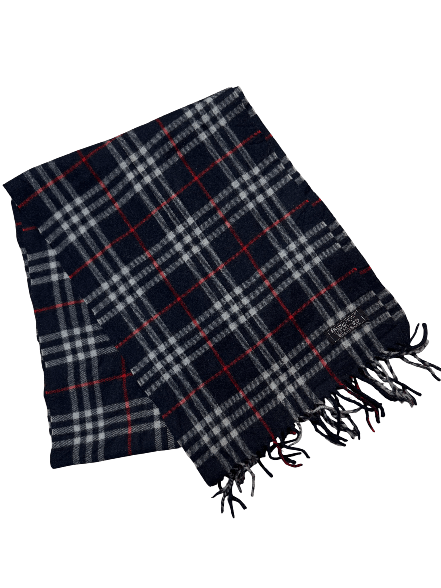 Vintage Burberry Scarf Dark Navy Check – 100% Cashmere
