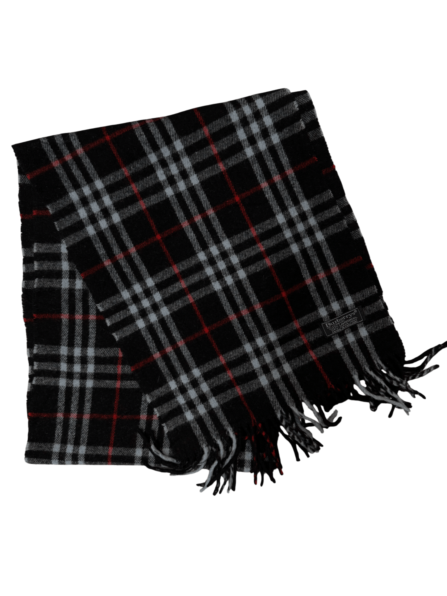 Burberry Vintage Scarf – Black / Blue Check – 100% Lambswool