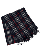 Burberry 100% Cashmere Scarf – Navy Check – Made in England