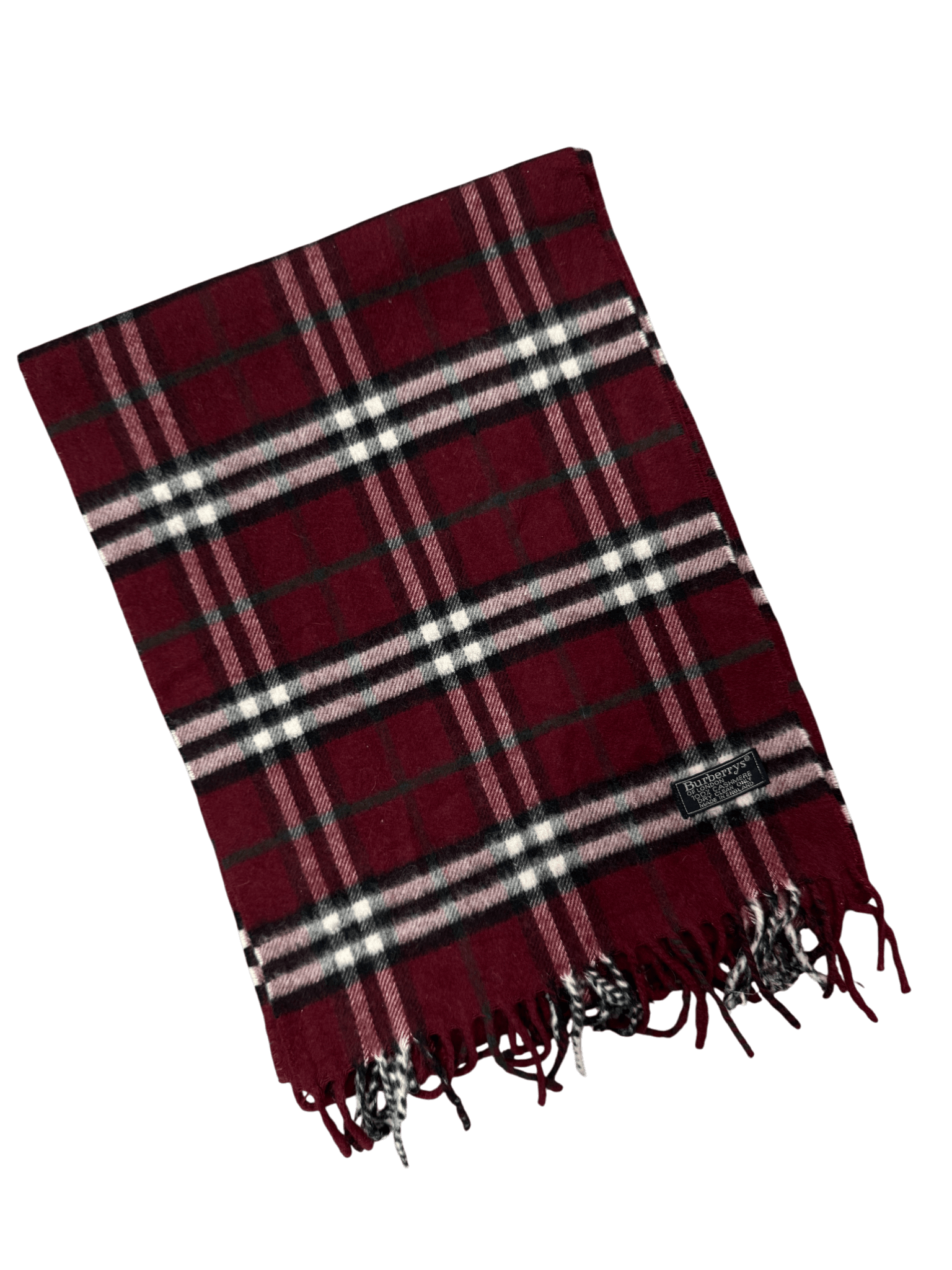 Burberry Vintage Scarf – Wine Red Check – 100% Cashmere