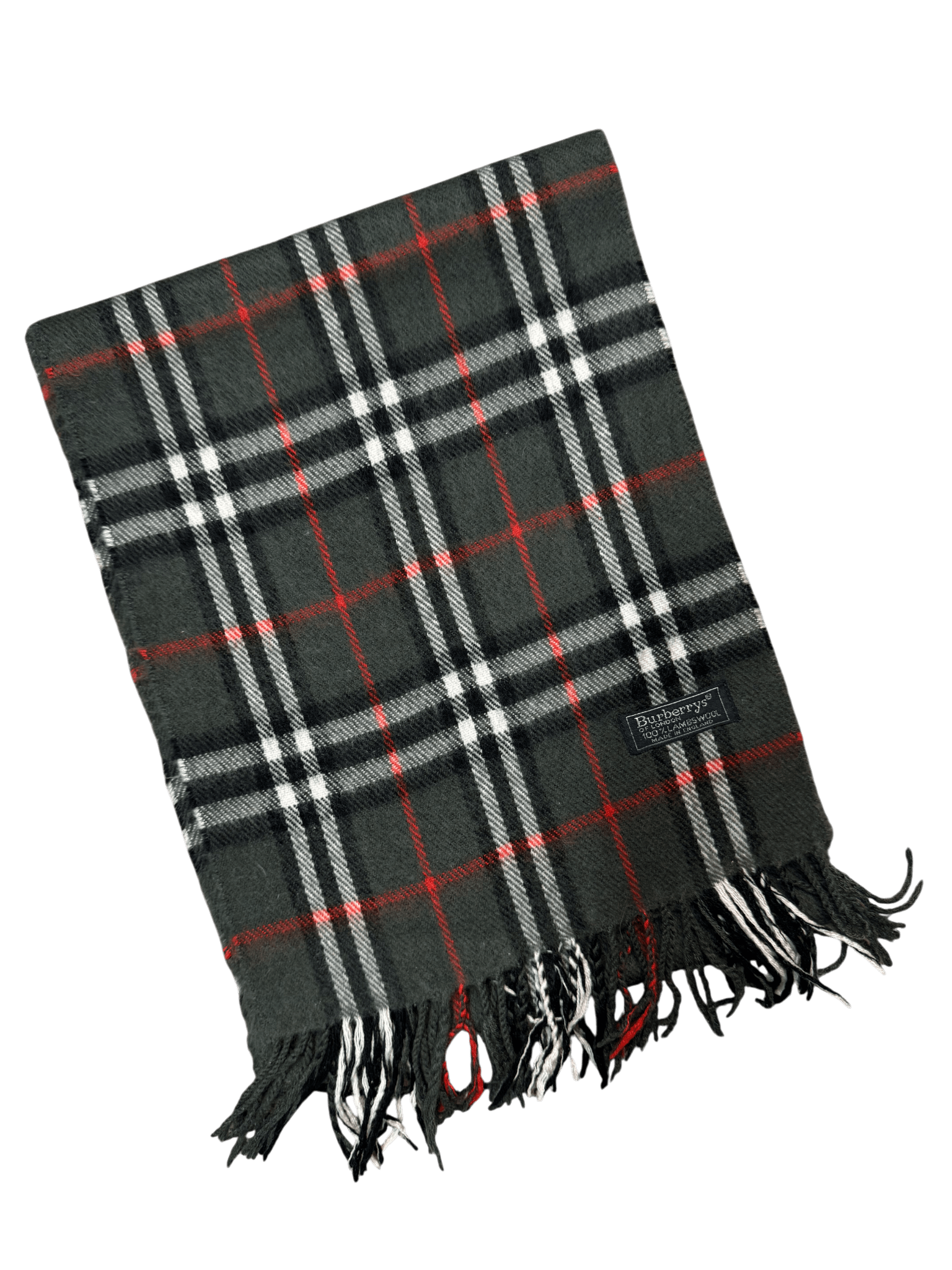 Burberry Vintage Scarf – Charcoal Grey Check – 100% Lambswool
