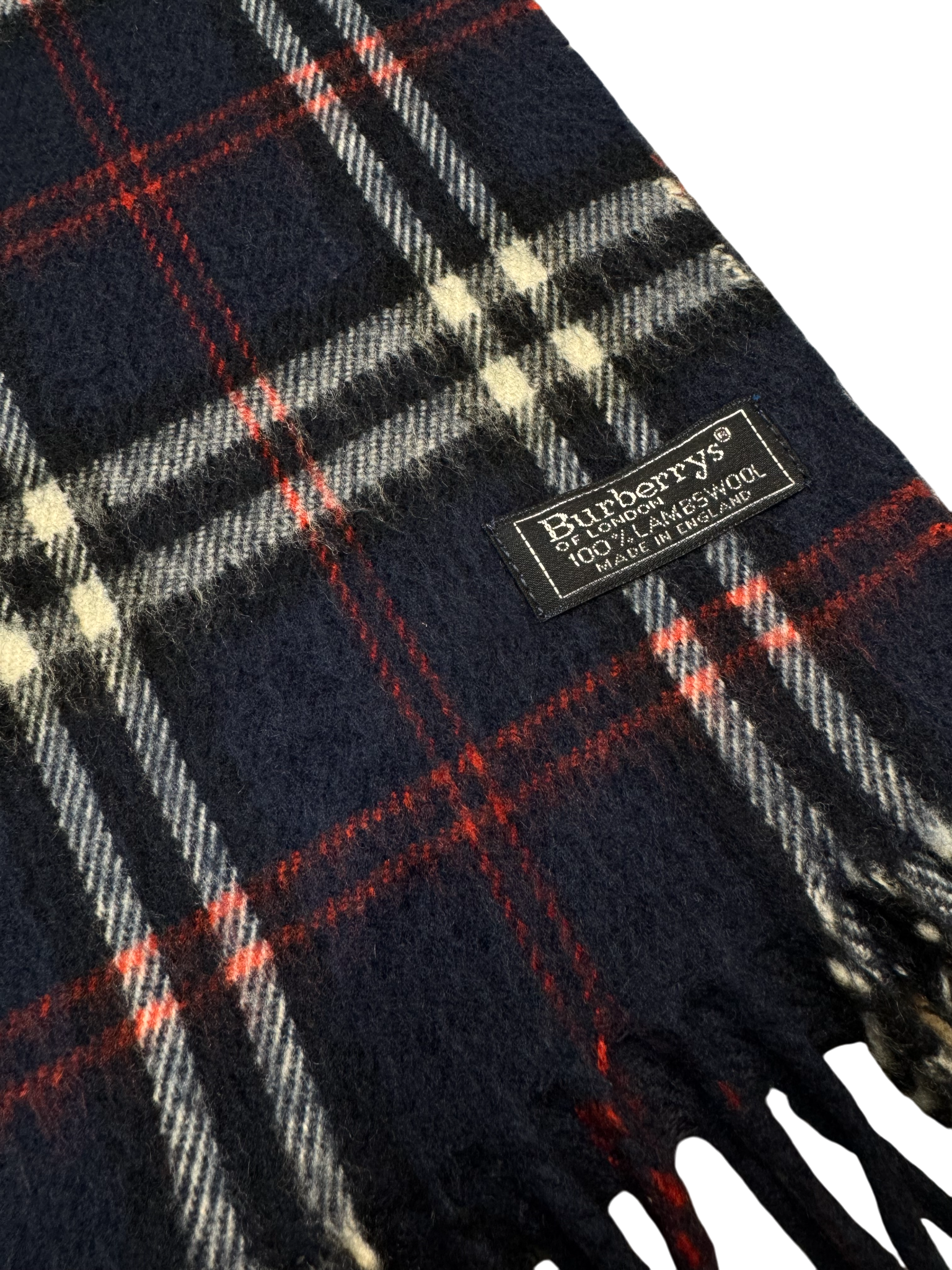 Vintage Burberry Scarf – Navy Tartan Check – 100% Lambswool